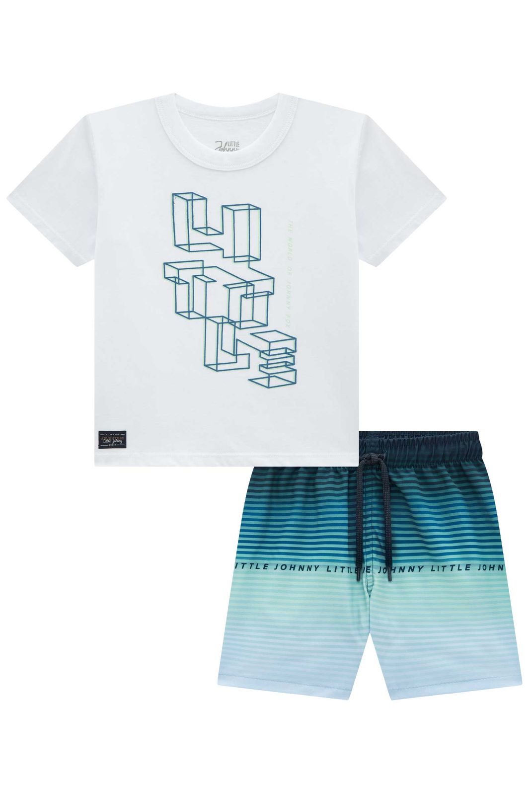 Conjunto de camiseta em meia malha e bermuda em nylon ergonomic com elastano 95704 Johnny Fox Teen Menino Conjunto de camiseta em meia malha e bermuda em nylon ergonomic com elastano 95704 Johnny Fox Teen Menino