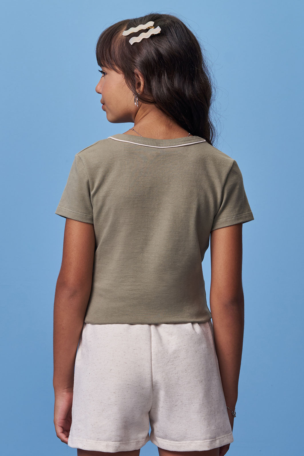 Conjunto de blusa em cotton e shorts em moletom sem pelúcia 98493 Vic Teen Menina Conjunto de blusa em cotton e shorts em moletom sem pelúcia 98493 Vic Teen Menina
