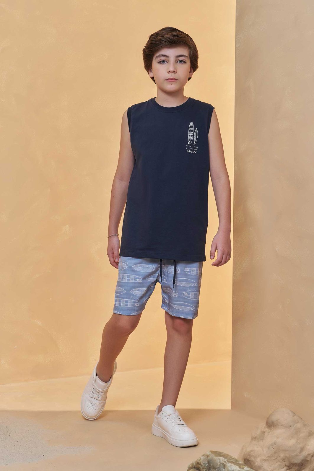 Conjunto de regata em meia malha e bermuda em nylon ergonomic com elastano 96718 Johnny Fox Teen Menino Conjunto de regata em meia malha e bermuda em nylon ergonomic com elastano 96718 Johnny Fox Teen Menino