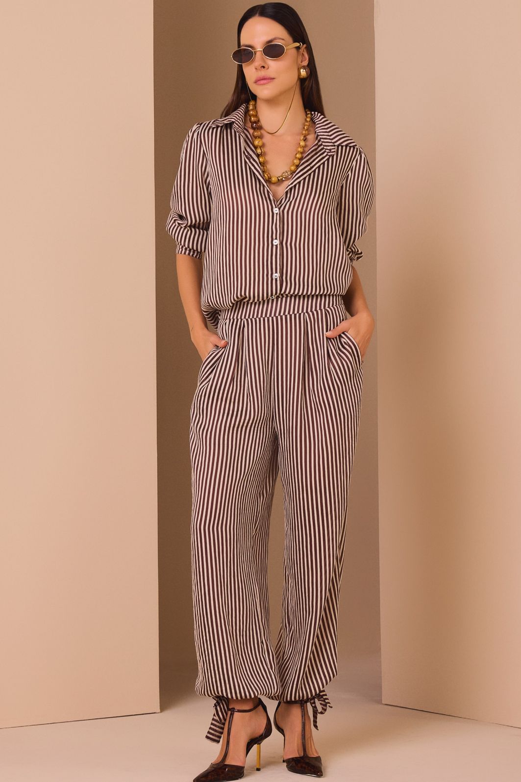 Camisa em tecido tencel premium listrado 98091 Linzzi Camisa em tecido tencel premium listrado 98091 Linzzi
