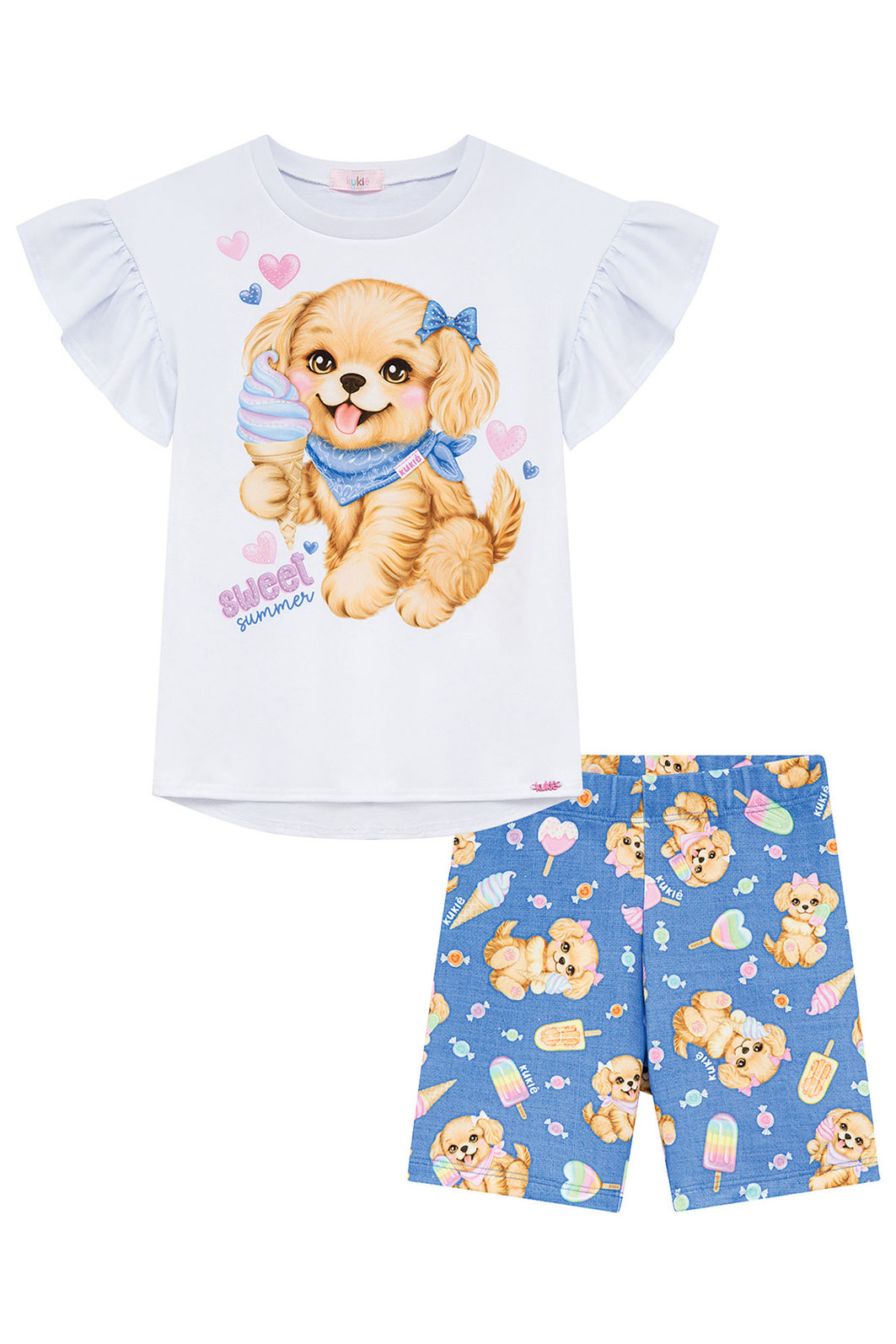 Conjunto de blusa em meia malha e bermuda biker em molecotton 96679 Kukiê Infantil Menina Conjunto de blusa em meia malha e bermuda biker em molecotton 96679 Kukiê Infantil Menina