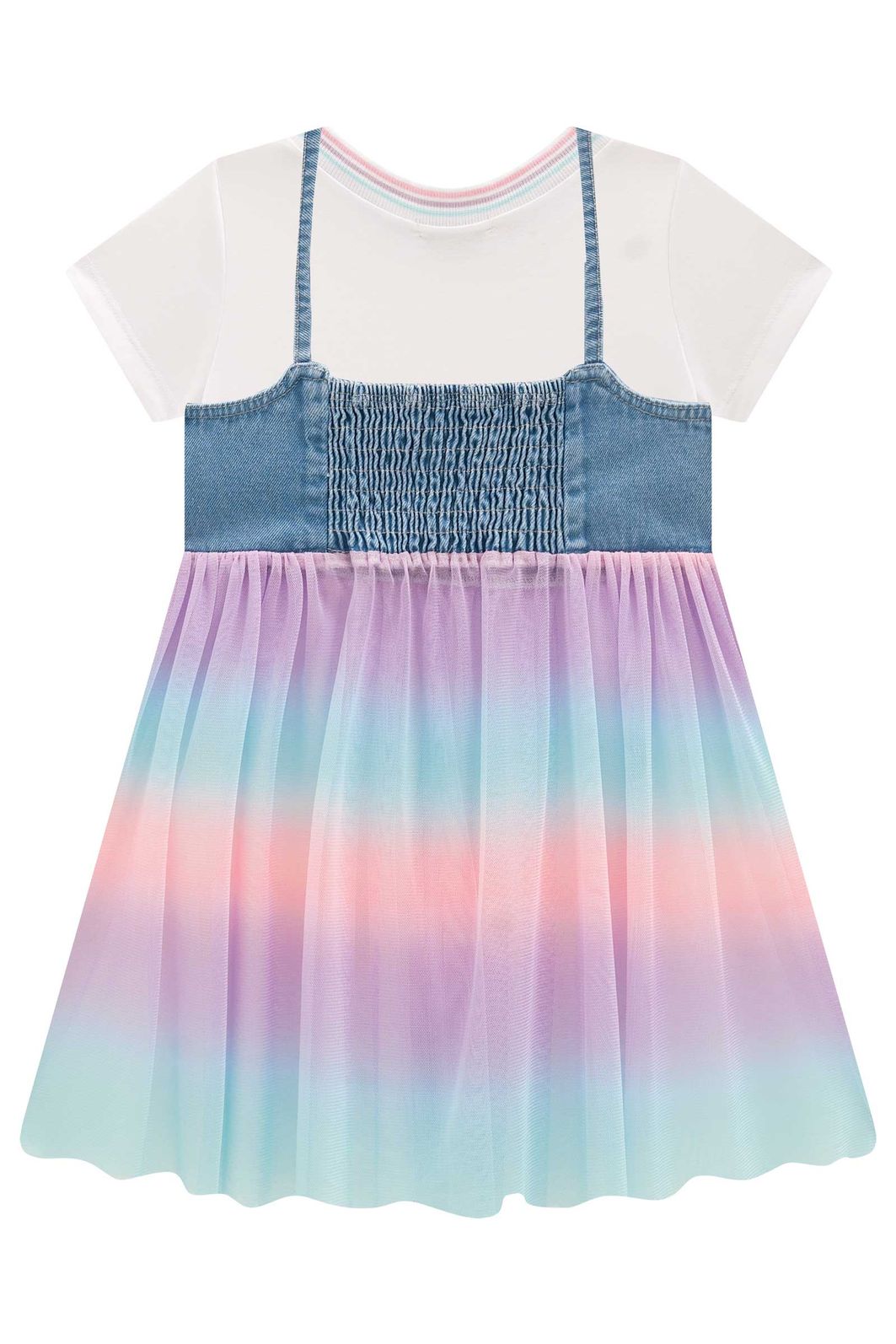 Conjunto de vestido em malha power e sobreposição em jeans e tule 97953 Infanti Infantil Menina Conjunto de vestido em malha power e sobreposição em jeans e tule 97953 Infanti Infantil Menina