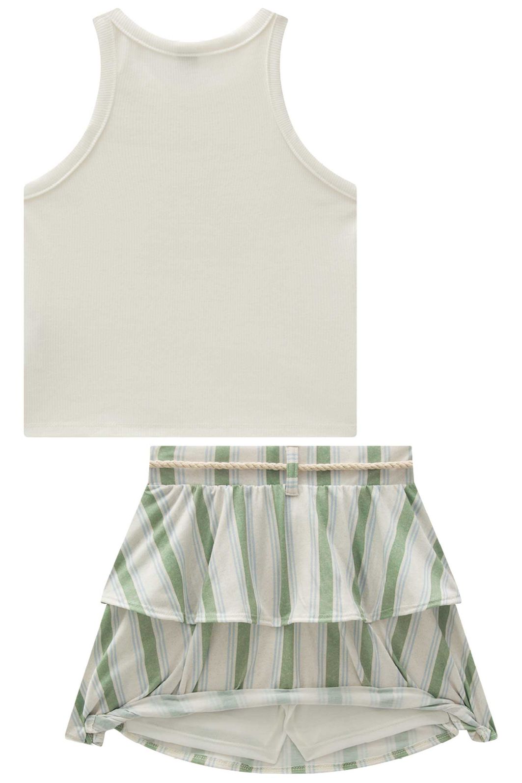 Conjunto de regata em canelado liz e saia em malha fresh com shorts embutido 96890 Vic Teen Menina