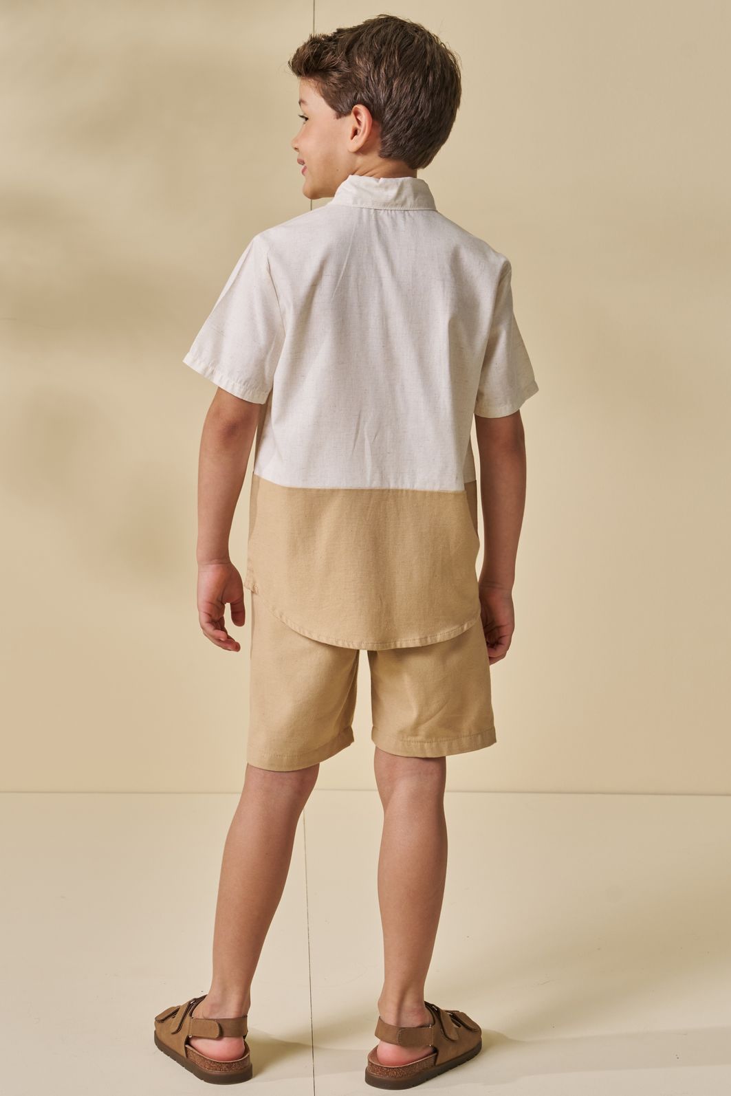 Conjunto de camisa em linho deluxe e bermuda em linho santorine 96166 LucBoo Infantil Menino