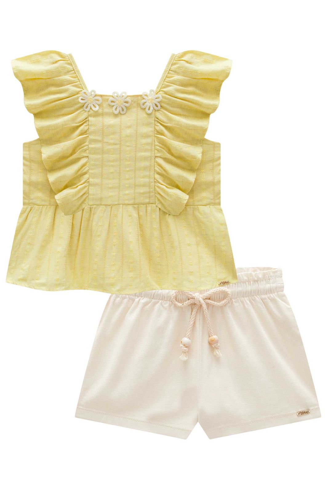 Conjunto de bata em blend de linho bordado com shorts em sarja com elastano 98107 Infanti Infantil Menina Conjunto de bata em blend de linho bordado com shorts em sarja com elastano 98107 Infanti Infantil Menina