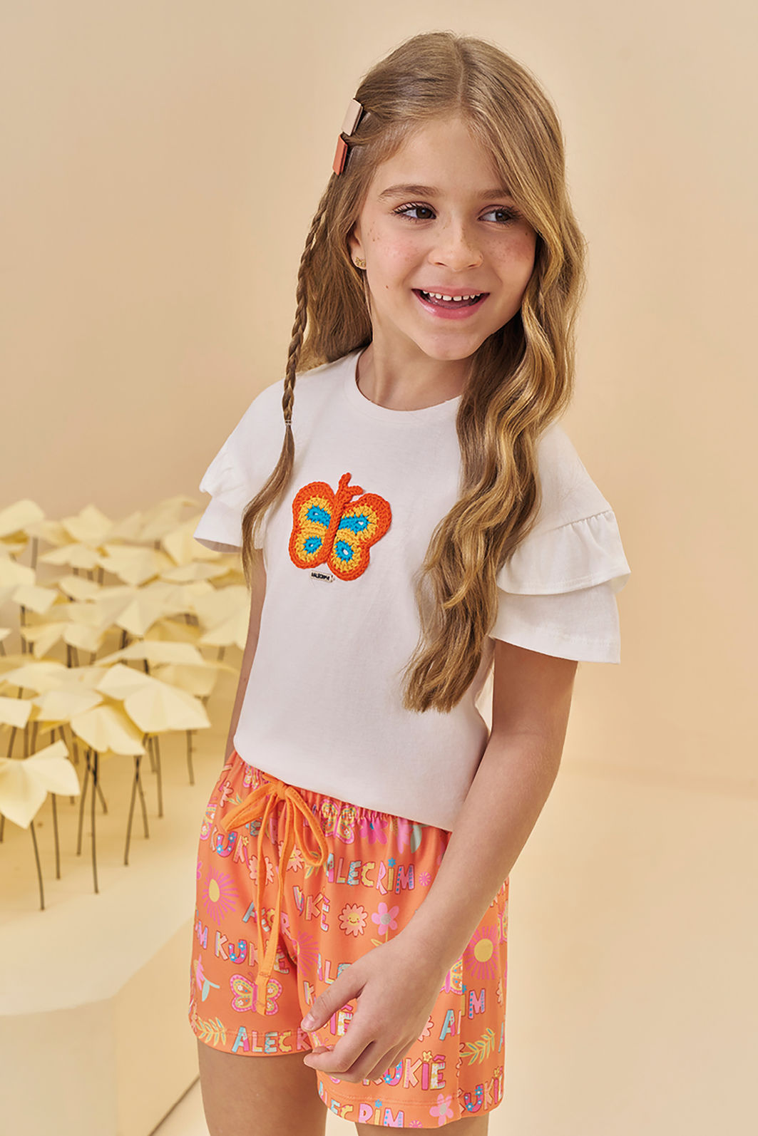 Conjunto de blusa em meia malha e shorts em molecotton 95122 Kukiê Infantil Menina Conjunto de blusa em meia malha e shorts em molecotton 95122 Kukiê Infantil Menina