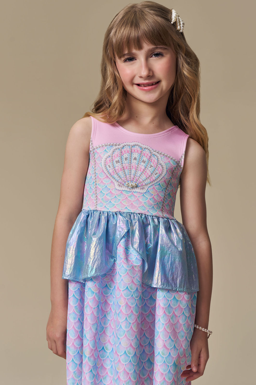 Fantasia de sereia em fly tech e nylon holográfico 97401 Infanti Infantil Menina Fantasia de sereia em fly tech e nylon holográfico 97401 Infanti Infantil Menina
