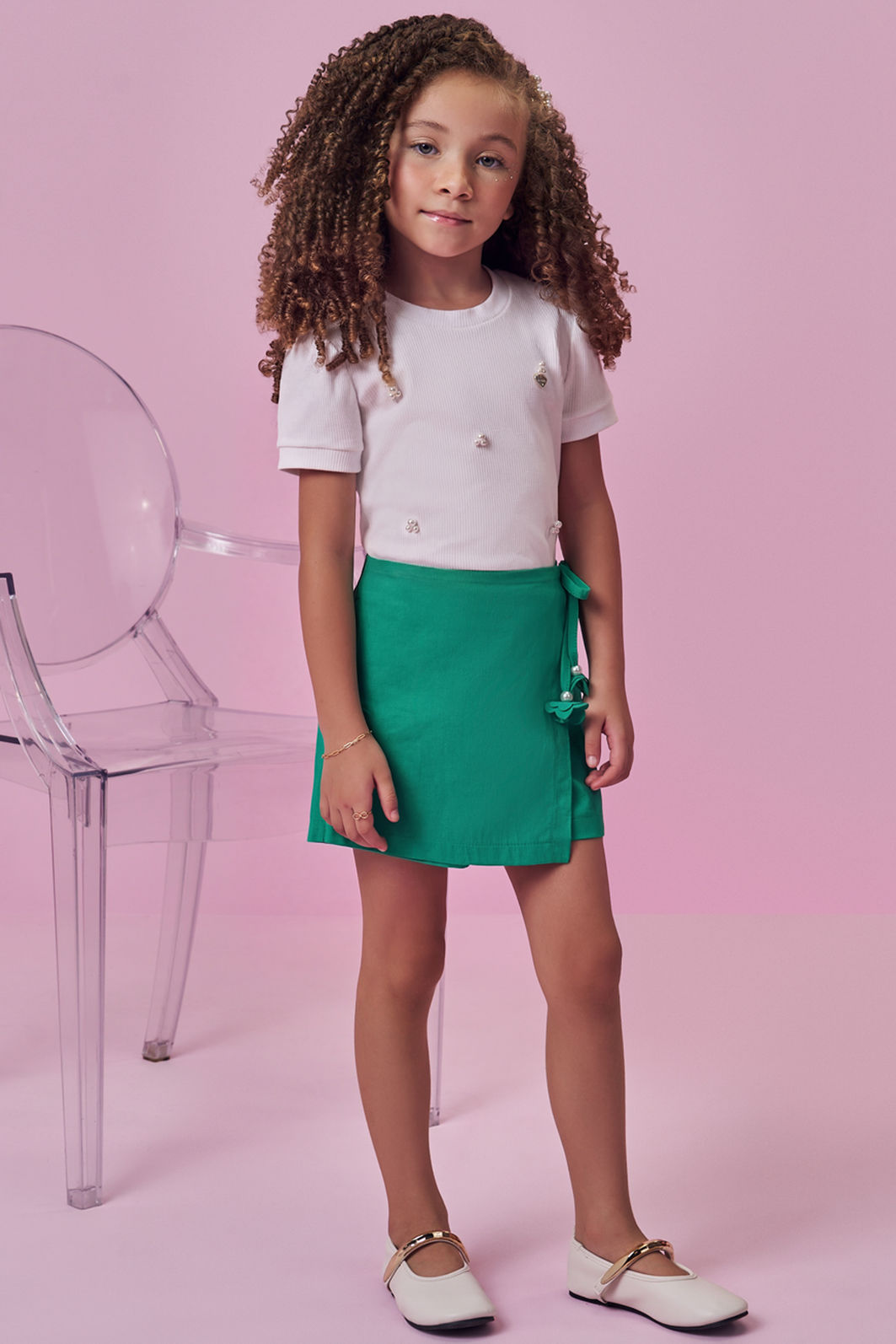 Conjunto de blusa em canelado e short saia em viscolinho sarjado 98708 Kukiê Infantil Menina Conjunto de blusa em canelado e short saia em viscolinho sarjado 98708 Kukiê Infantil Menina