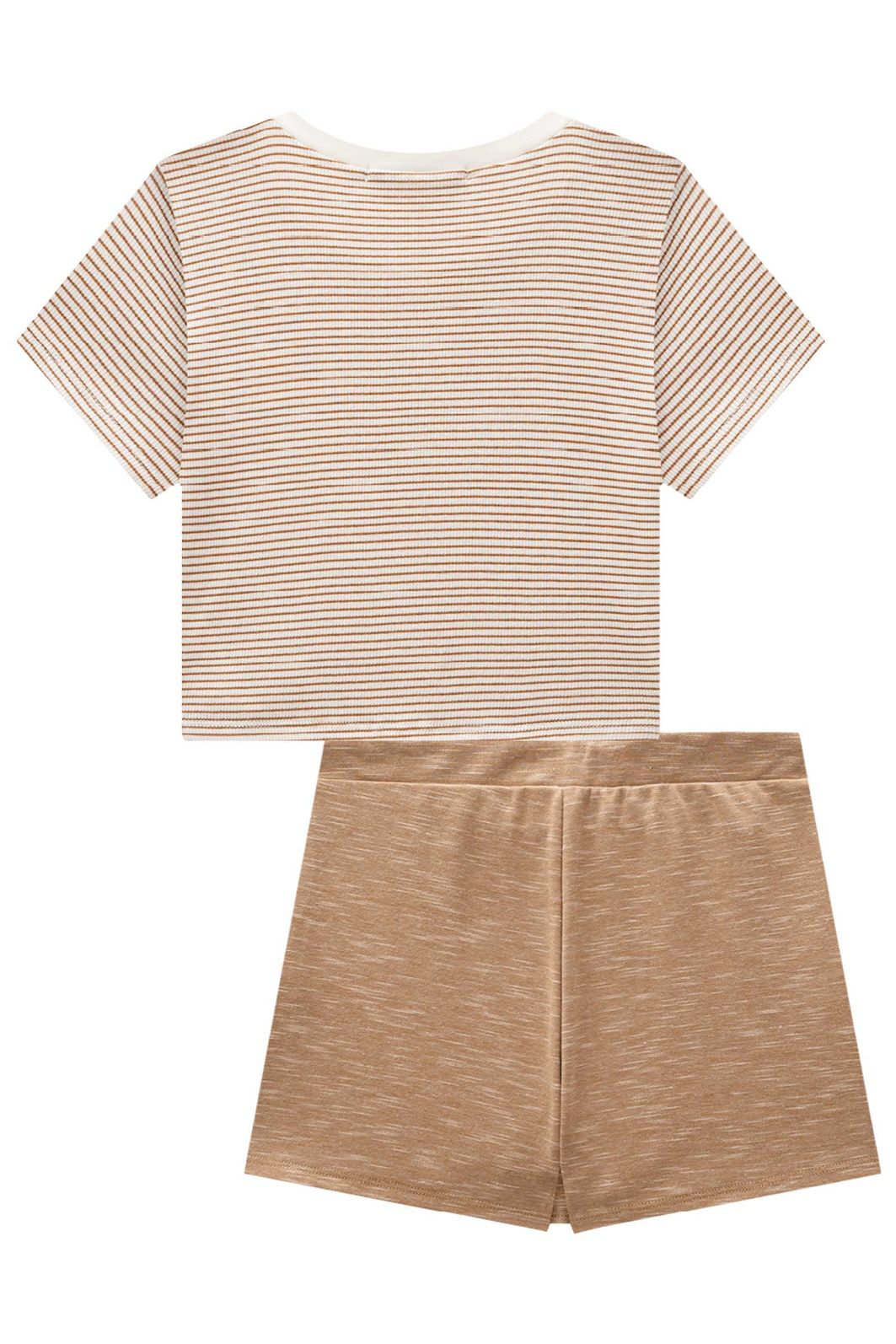 Conjunto de blusa em canelado listrado e short saia em malha mesclada 98671 Lilimoon Teen Menina Conjunto de blusa em canelado listrado e short saia em malha mesclada 98671 Lilimoon Teen Menina