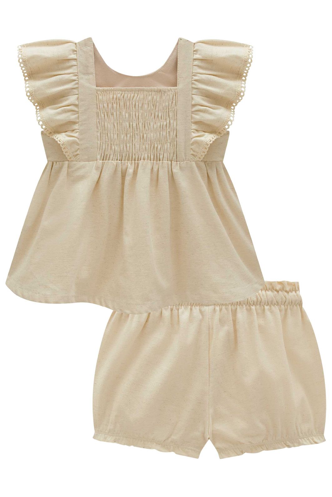 Conjunto de bata e shorts em linho com elastano 98560 Infanti Bebê Menina