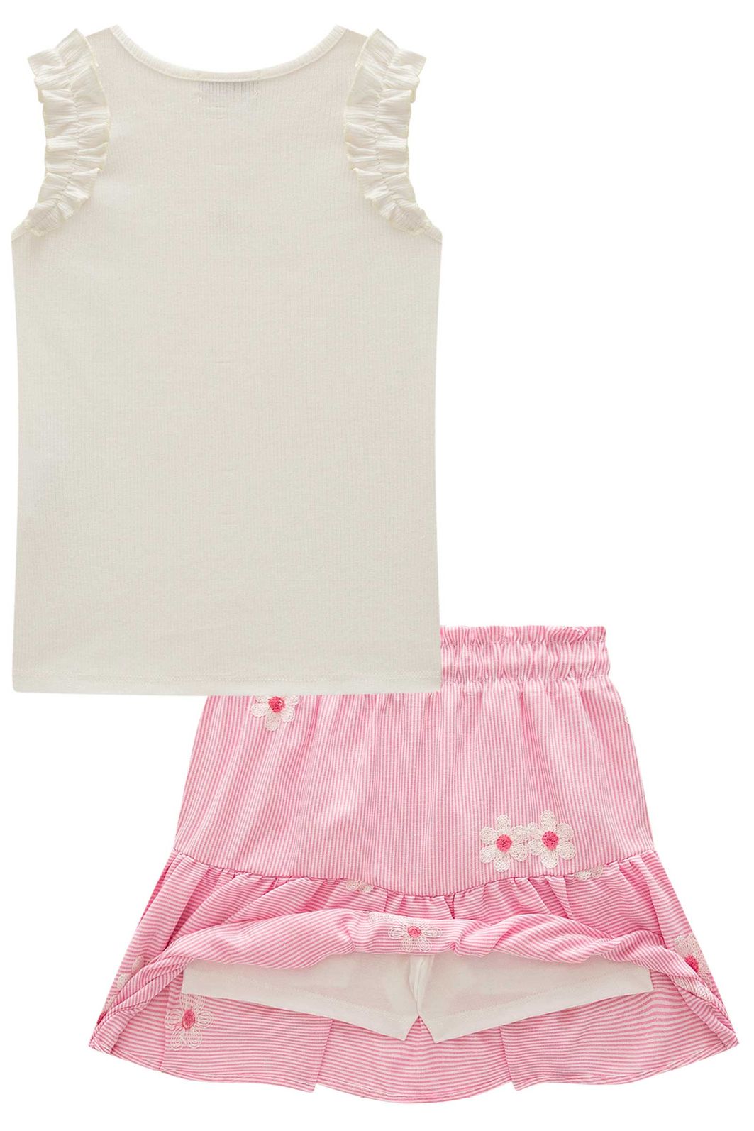 Conjunto de regata em canelado liz com saia em tricoline bordado. Com shorts embutido 98824 Infanti Infantil Menina Conjunto de regata em canelado liz com saia em tricoline bordado. Com shorts embutido 98824 Infanti Infantil Menina