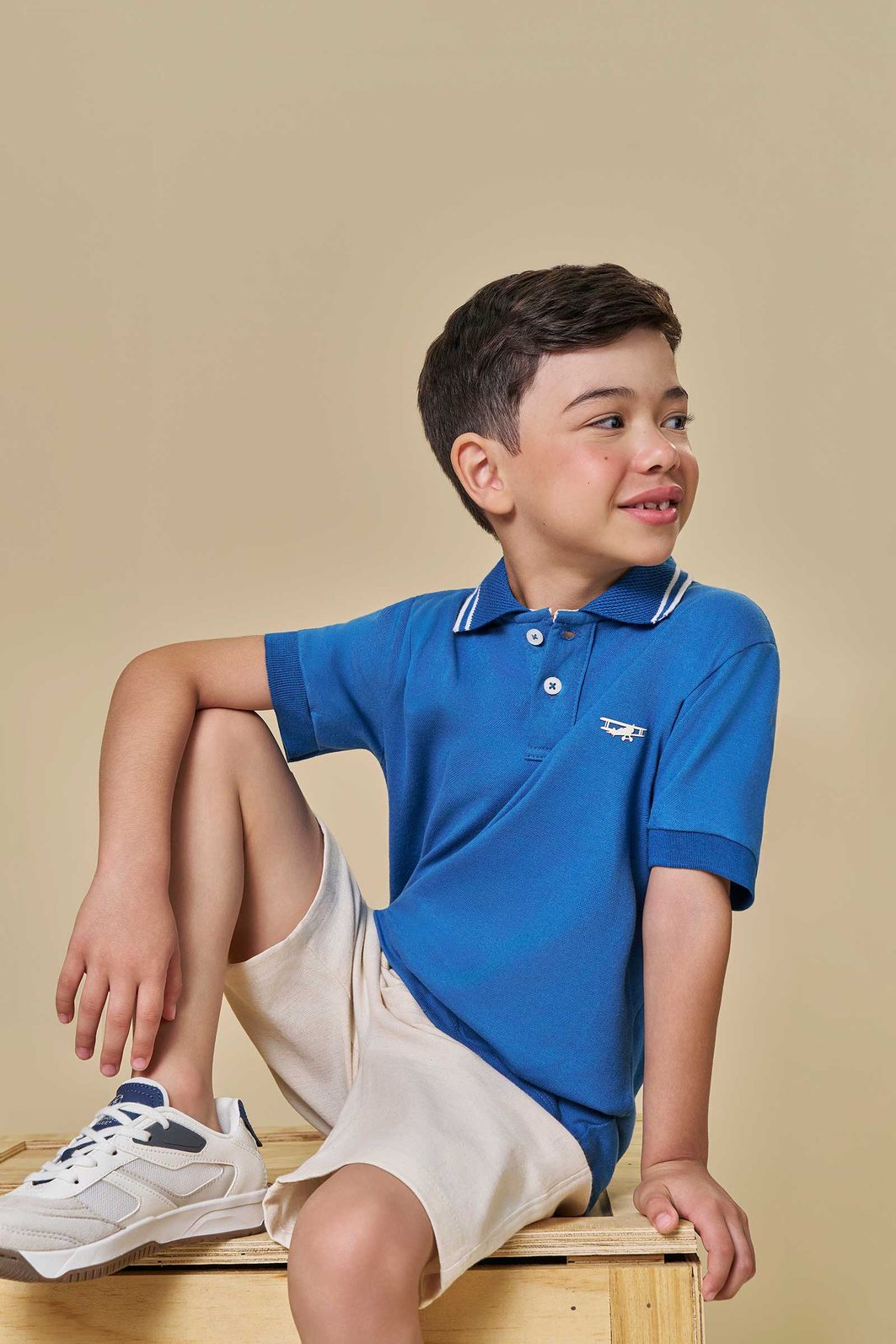 Conjunto de camisa polo em piquet com elastano e bermuda em linho santorine com elastano 94568 LucBoo Infantil Menino Conjunto de camisa polo em piquet com elastano e bermuda em linho santorine com elastano 94568 LucBoo Infantil Menino