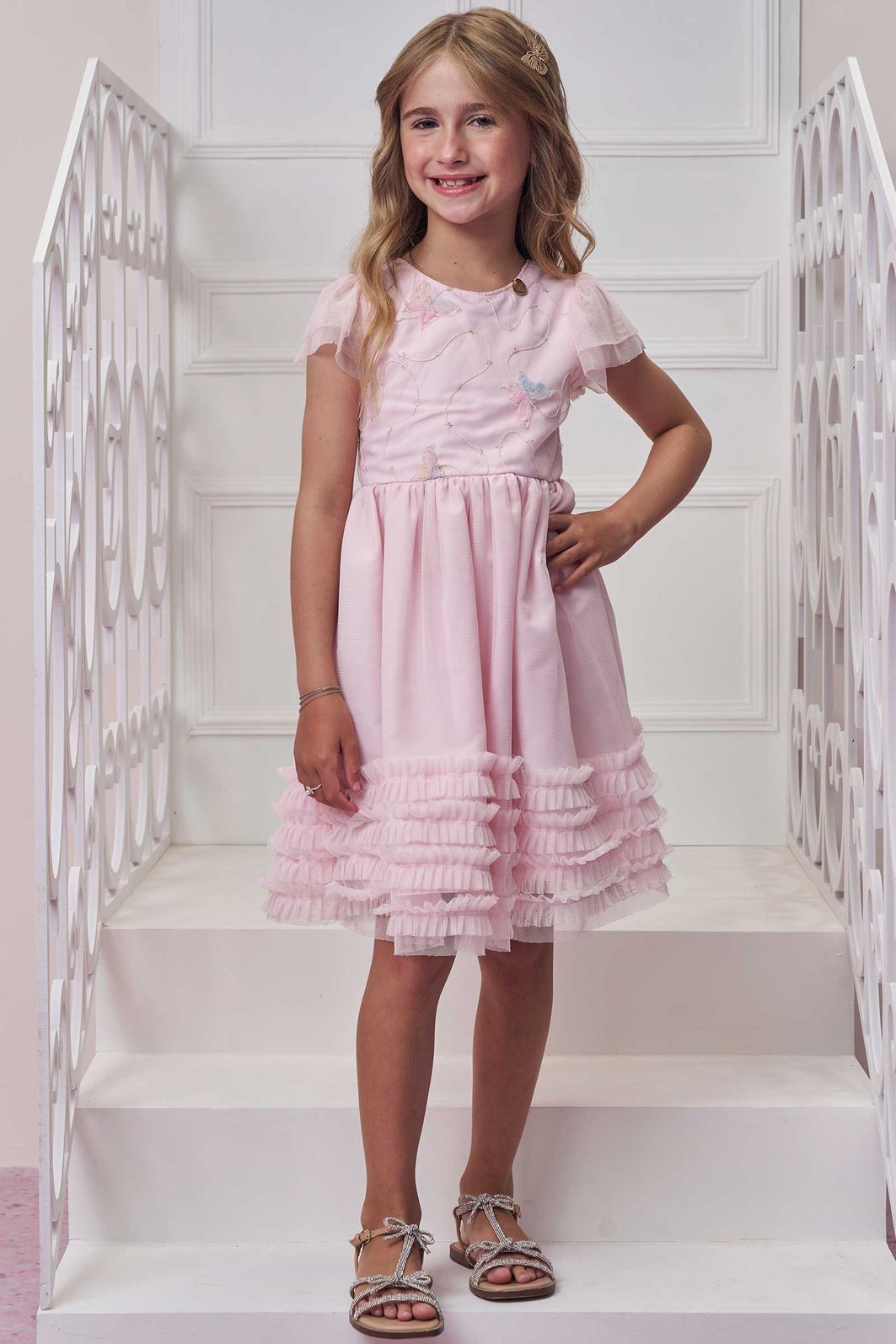 Vestido em tule bordado borboleta e tule com elastano 99147 Infanti Infantil Menina Vestido em tule bordado borboleta e tule com elastano 99147 Infanti Infantil Menina