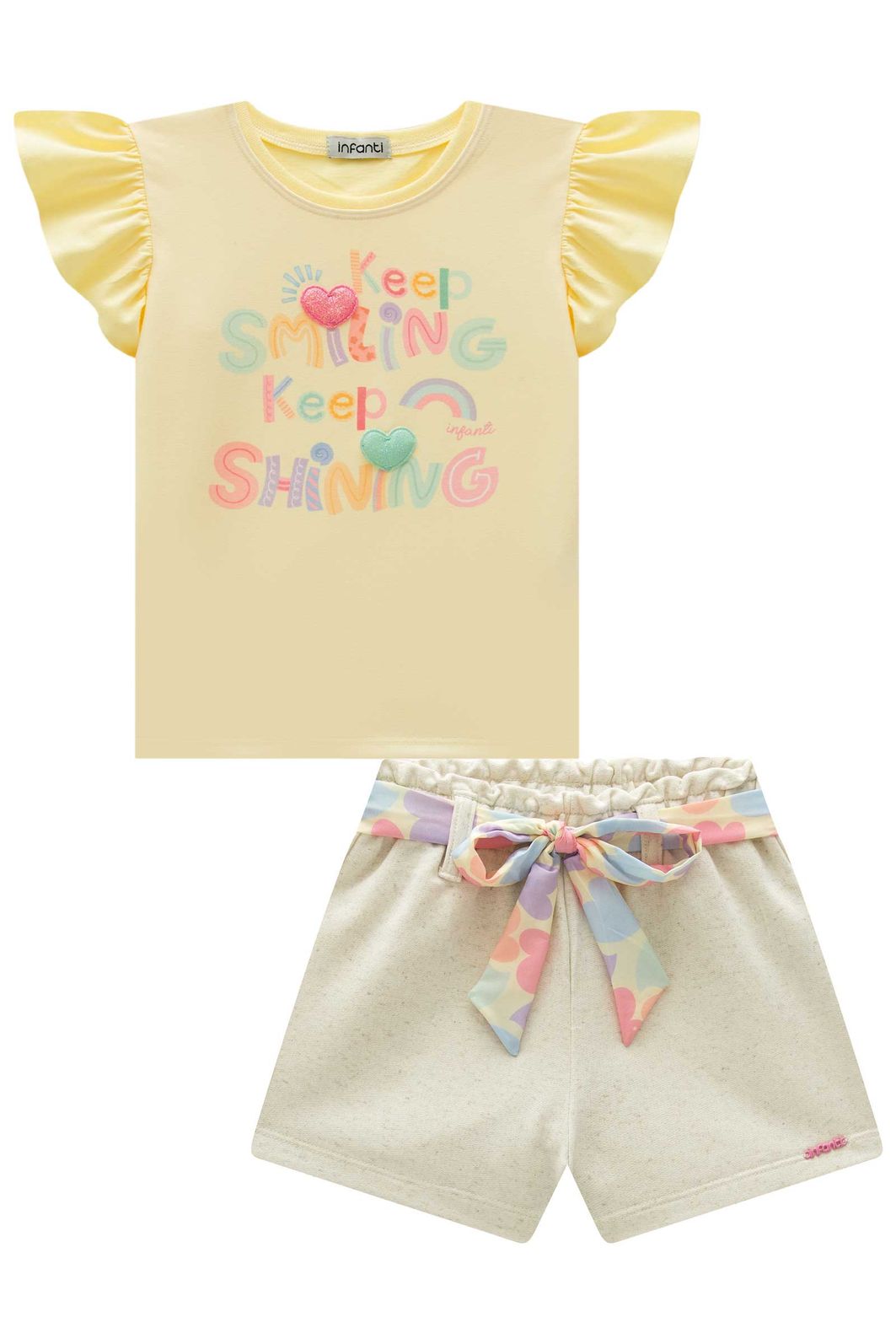 Conjunto de blusa em meia malha e shorts em moletom sem pelúcia 95425 Infanti Infantil Menina Conjunto de blusa em meia malha e shorts em moletom sem pelúcia 95425 Infanti Infantil Menina