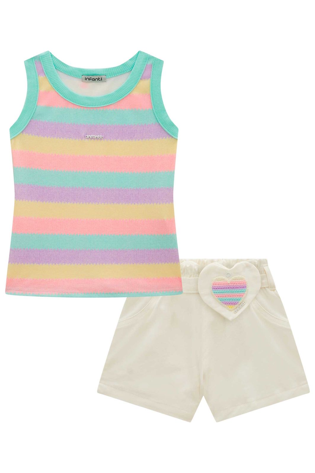 Conjunto de regata em canelado e shorts em sarja com elastano 98321 Infanti Infantil Menina Conjunto de regata em canelado e shorts em sarja com elastano 98321 Infanti Infantil Menina