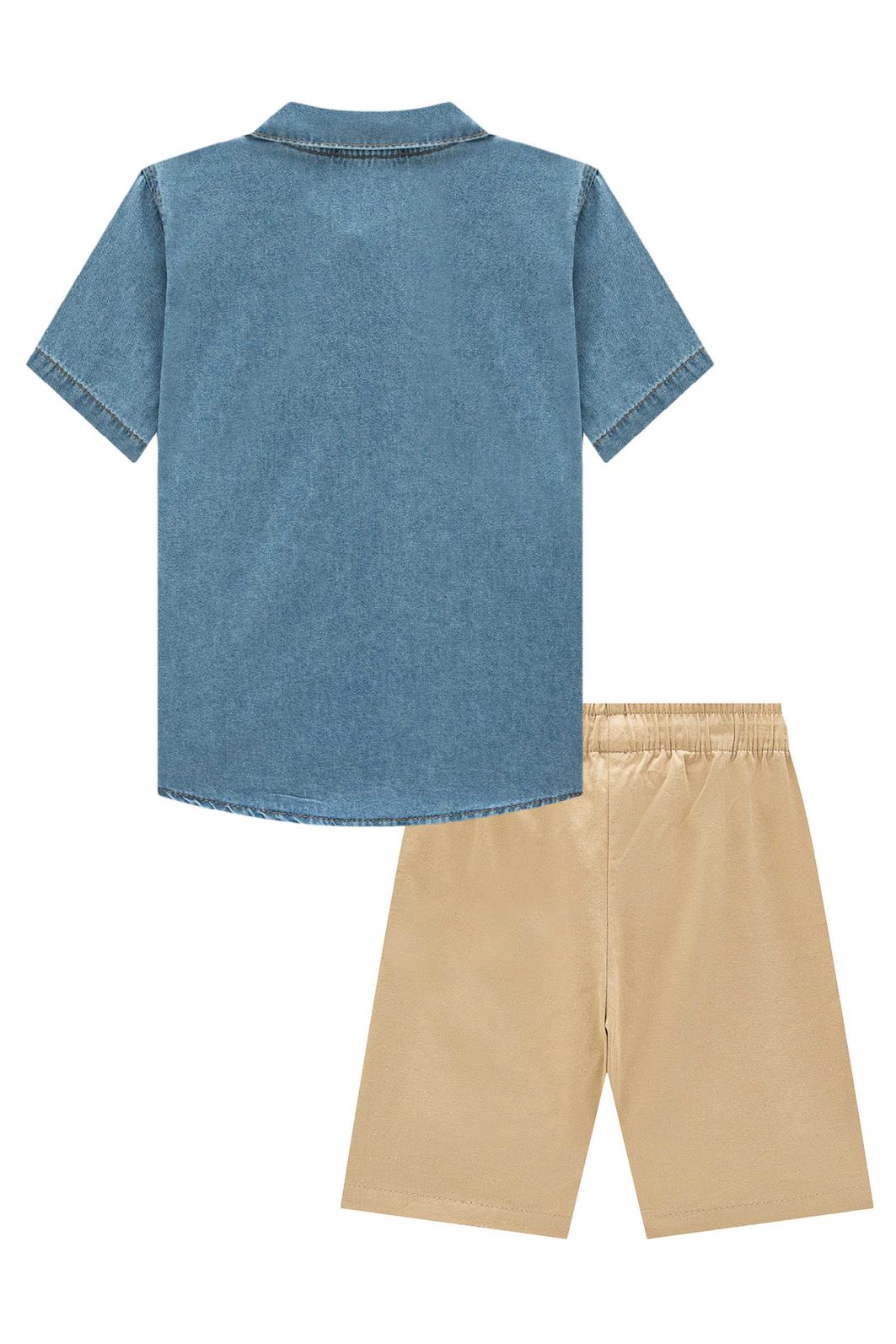 Conjunto de camisa em jeans teka com elastano e bermuda em sarja girassol com elastano 96229 LucBoo Infantil Menino Conjunto de camisa em jeans teka com elastano e bermuda em sarja girassol com elastano 96229 LucBoo Infantil Menino
