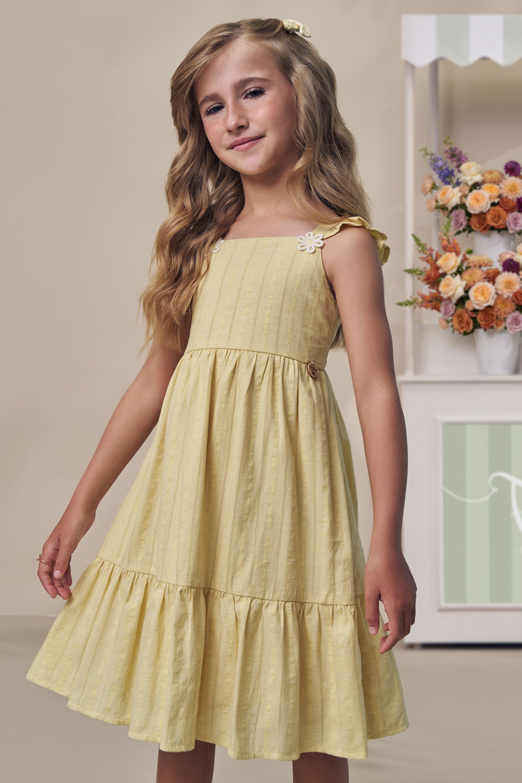 Vestido em blend de linho bordado 98108 Infanti Infantil Menina Vestido em blend de linho bordado 98108 Infanti Infantil Menina