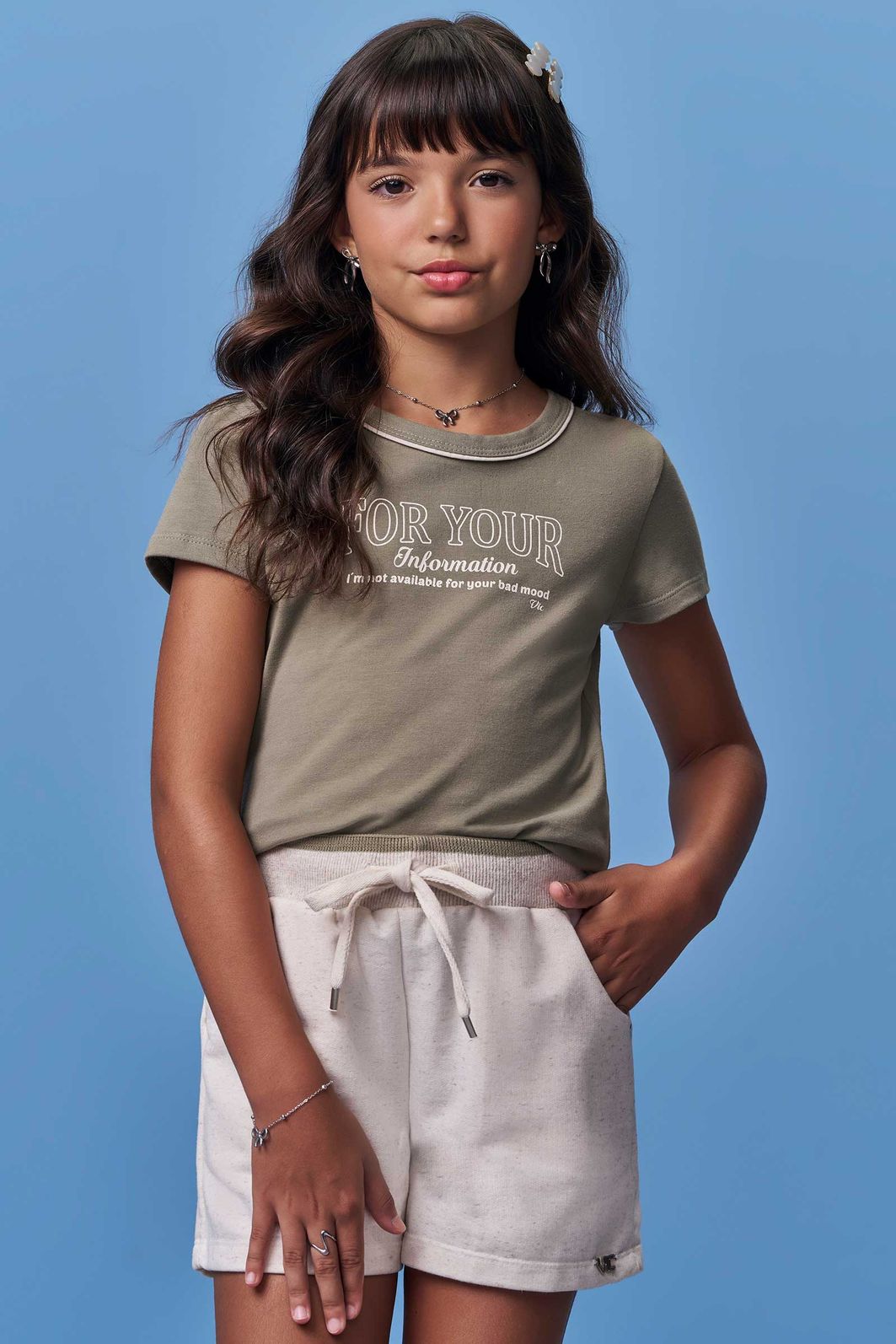 Conjunto de blusa em cotton e shorts em moletom sem pelúcia 98493 Vic Teen Menina Conjunto de blusa em cotton e shorts em moletom sem pelúcia 98493 Vic Teen Menina
