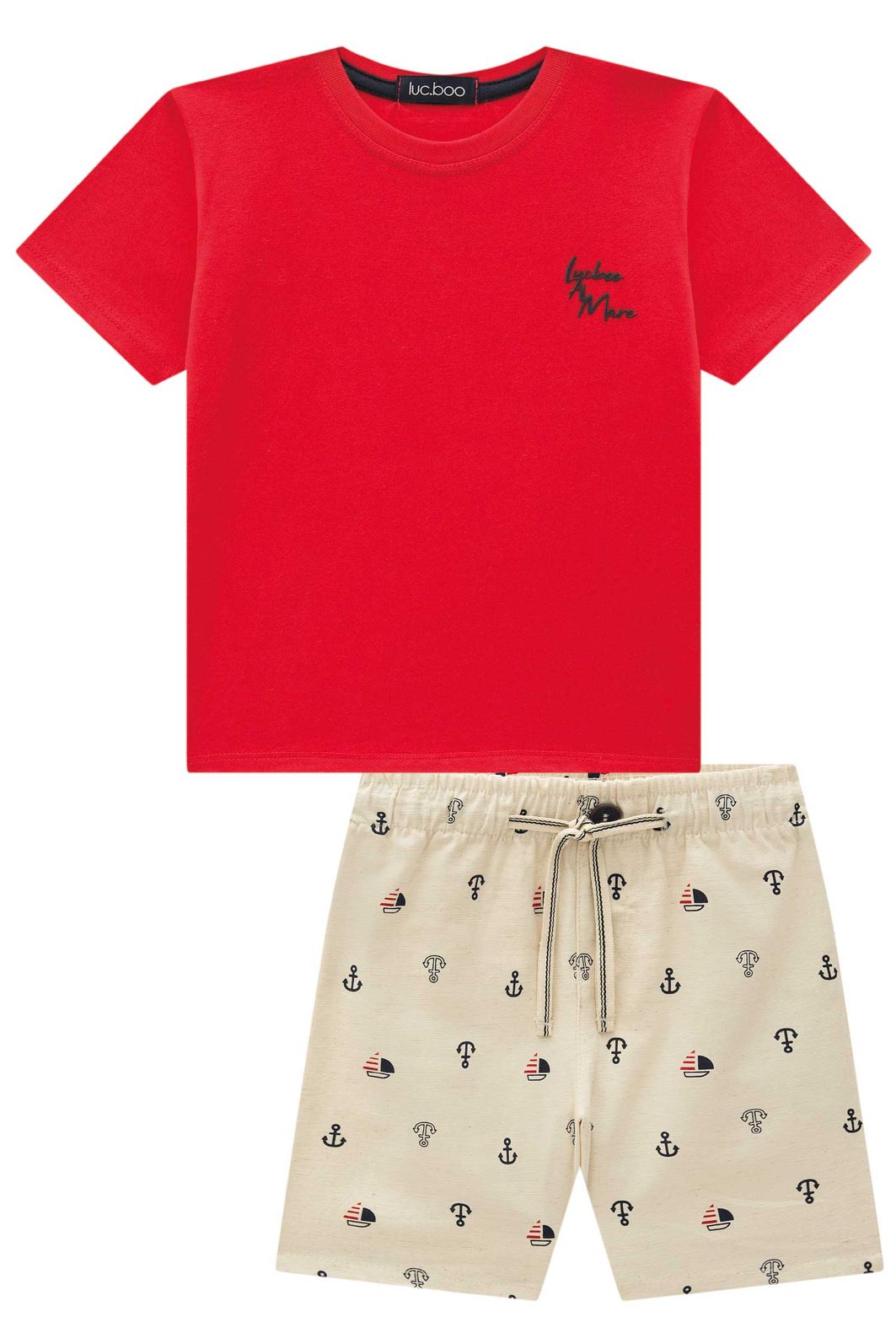 Conjunto de camiseta em meia malha e bermuda em linho santorine com elastano 95451 LucBoo Infantil Menino Conjunto de camiseta em meia malha e bermuda em linho santorine com elastano 95451 LucBoo Infantil Menino