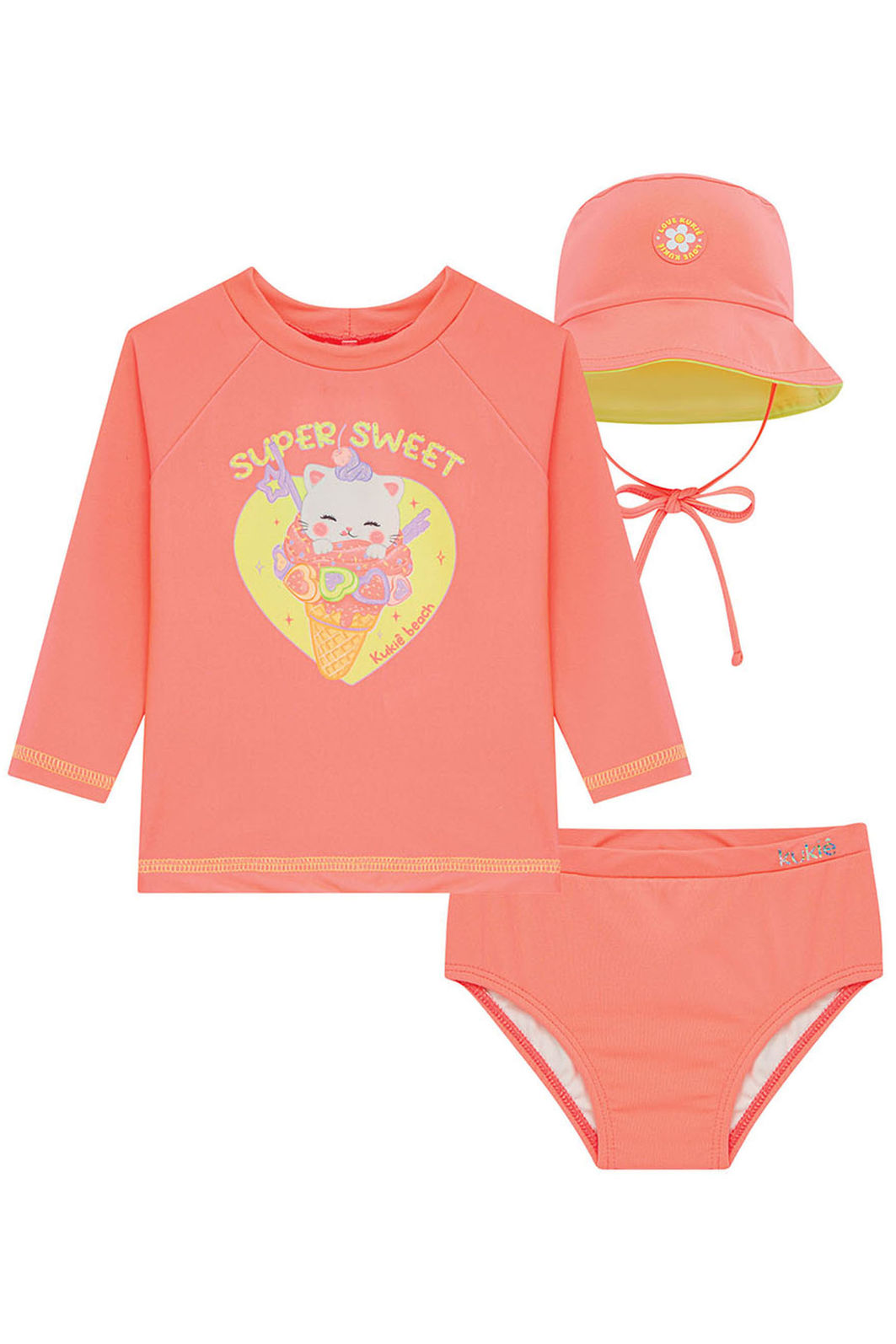 Trio de blusa, calcinha e chapéu com proteção UV50+ 96252 Kukiê Bebê Menina Trio de blusa, calcinha e chapéu com proteção UV50+ 96252 Kukiê Bebê Menina