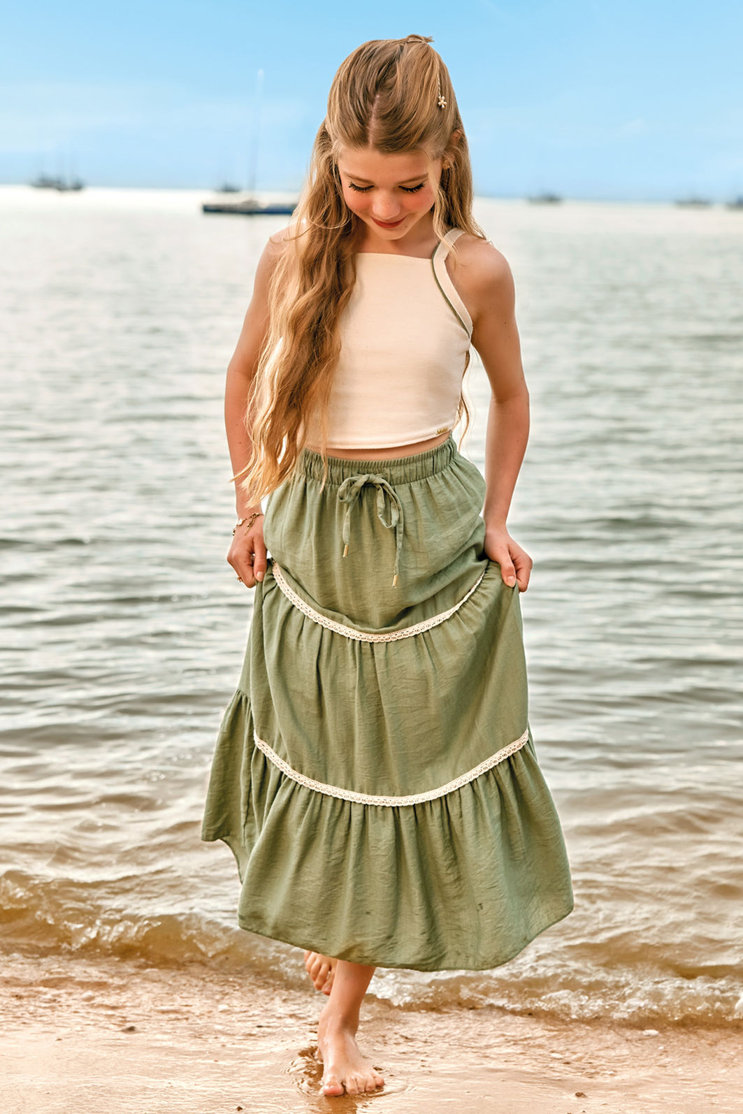 Conjunto de regata em linho com elastano e saia new midi em linho capri 94424 Vic Teen Menina Conjunto de regata em linho com elastano e saia new midi em linho capri 94424 Vic Teen Menina