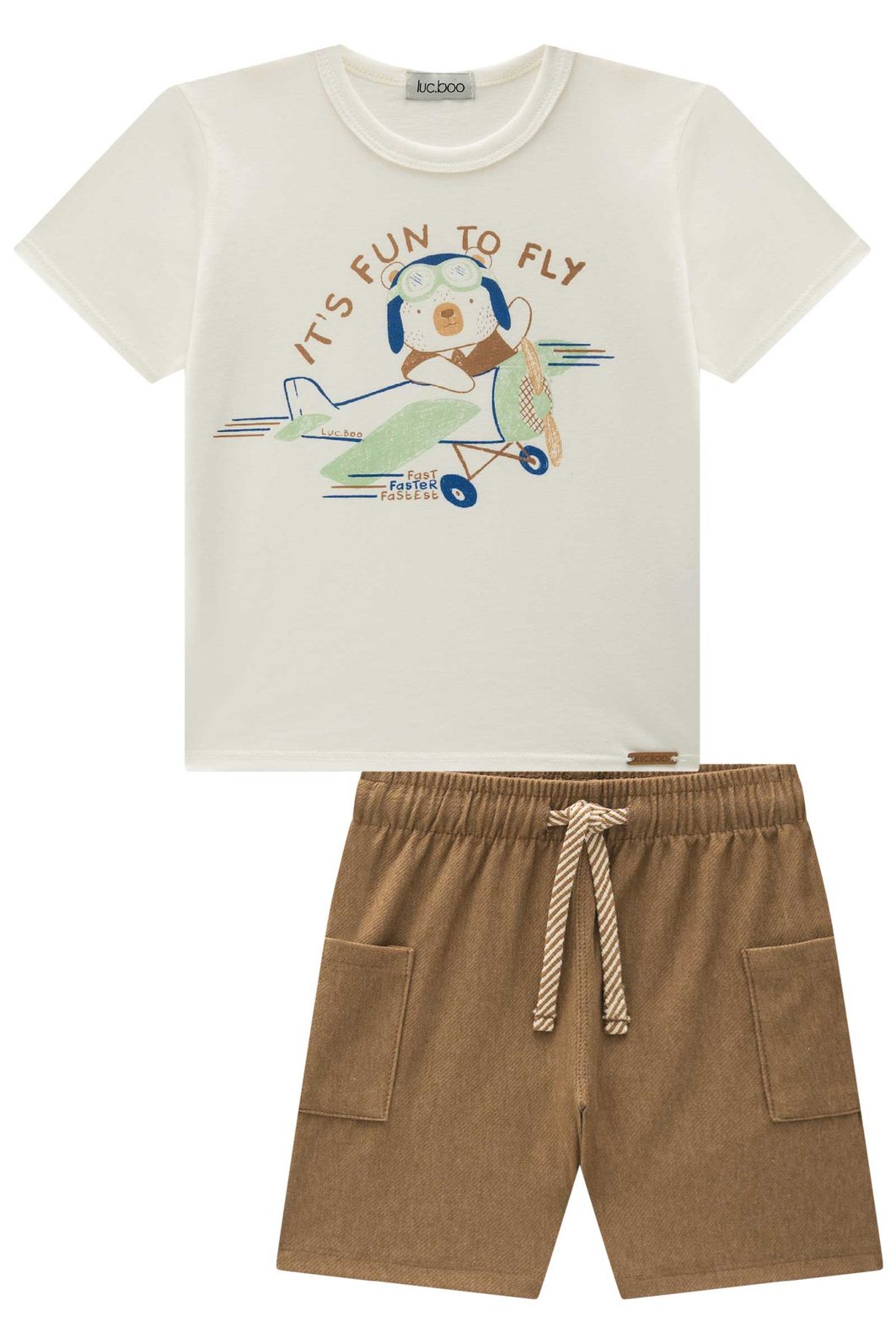 Conjunto de camiseta em meia malha e bermuda em cotton jeans com elastano 94553 LucBoo Infantil Menino Conjunto de camiseta em meia malha e bermuda em cotton jeans com elastano 94553 LucBoo Infantil Menino