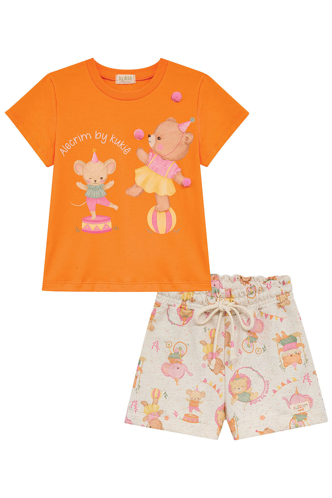 Conjunto de blusa em meia malha e shorts em moletom sem pelúcia 95555 Kukiê Infantil Menina