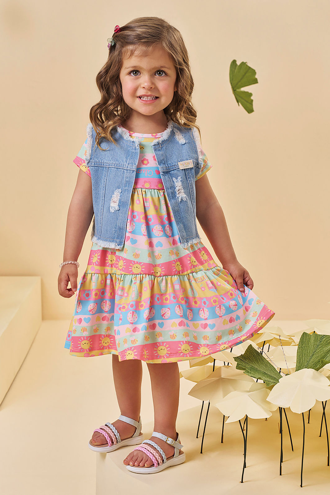 Vestido em malha fresh e colete em jeans arkansas 95571 Kukiê Infantil Menina Vestido em malha fresh e colete em jeans arkansas 95571 Kukiê Infantil Menina
