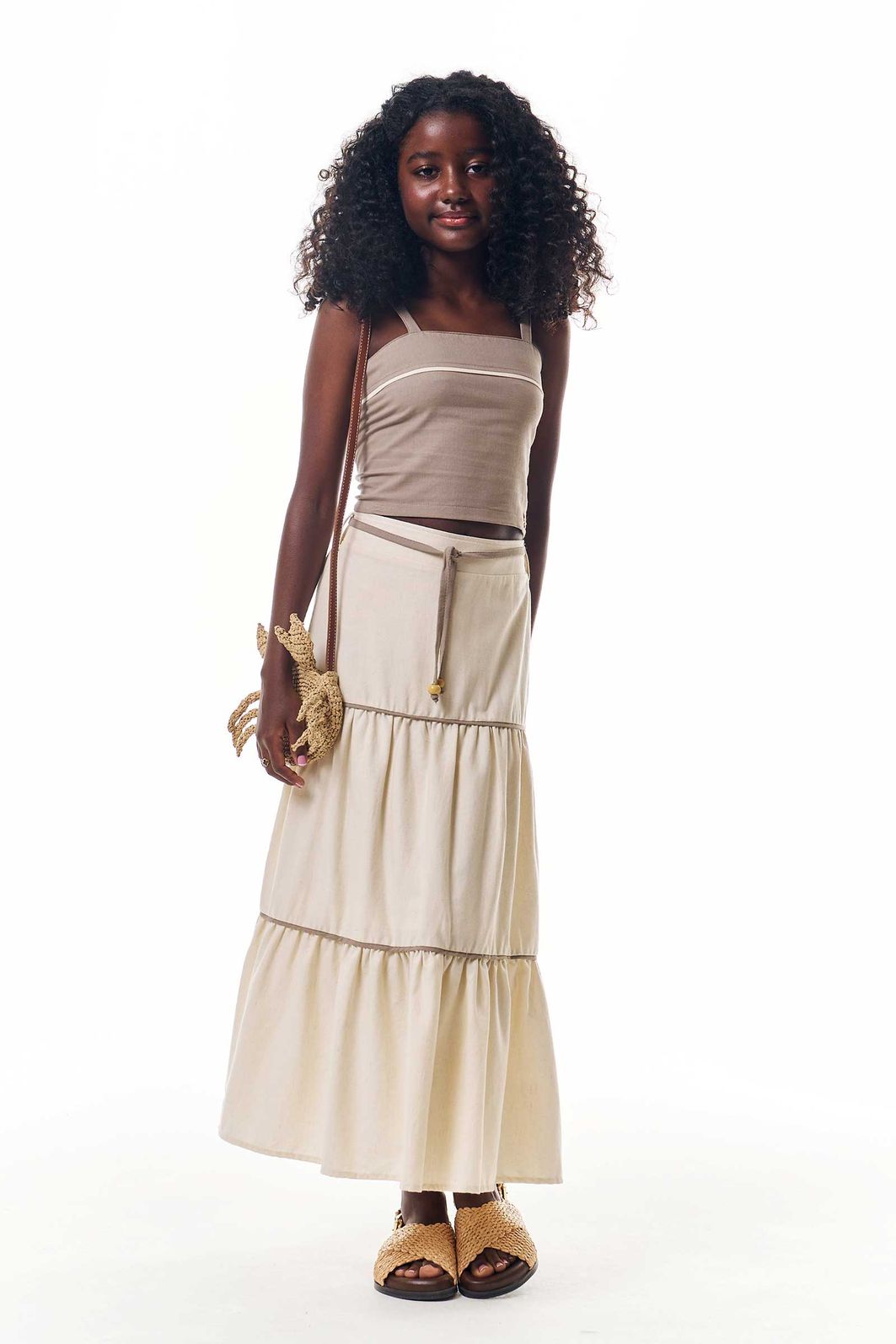 Conjunto de regata e saia midi em linho santorine 92612 Lilimoon Teen Menina