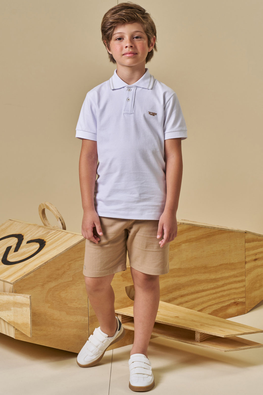 Conjunto de camisa polo em piquet com elastano e bermuda em linho santorine com elastano 94568 LucBoo Infantil Menino Conjunto de camisa polo em piquet com elastano e bermuda em linho santorine com elastano 94568 LucBoo Infantil Menino