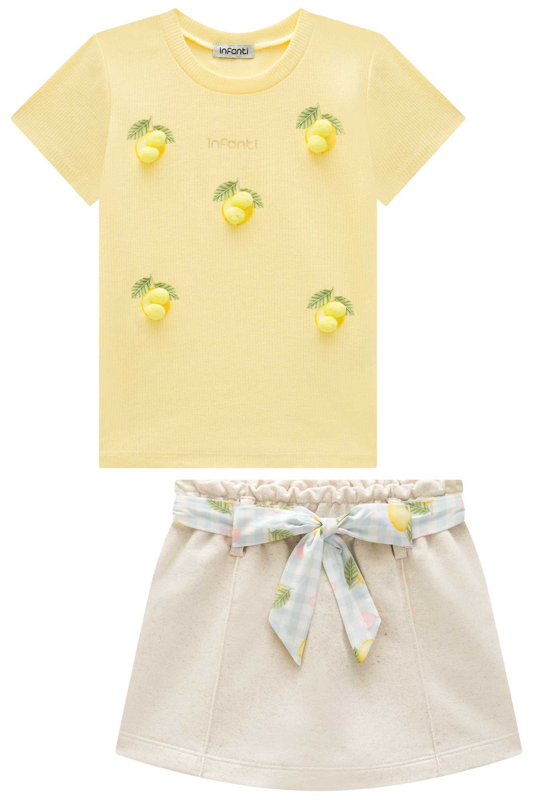 Conjunto de blusa em canelado liz e short saia em moletom linho sem pelúcia 95886 Infanti Infantil Menina Conjunto de blusa em canelado liz e short saia em moletom linho sem pelúcia 95886 Infanti Infantil Menina