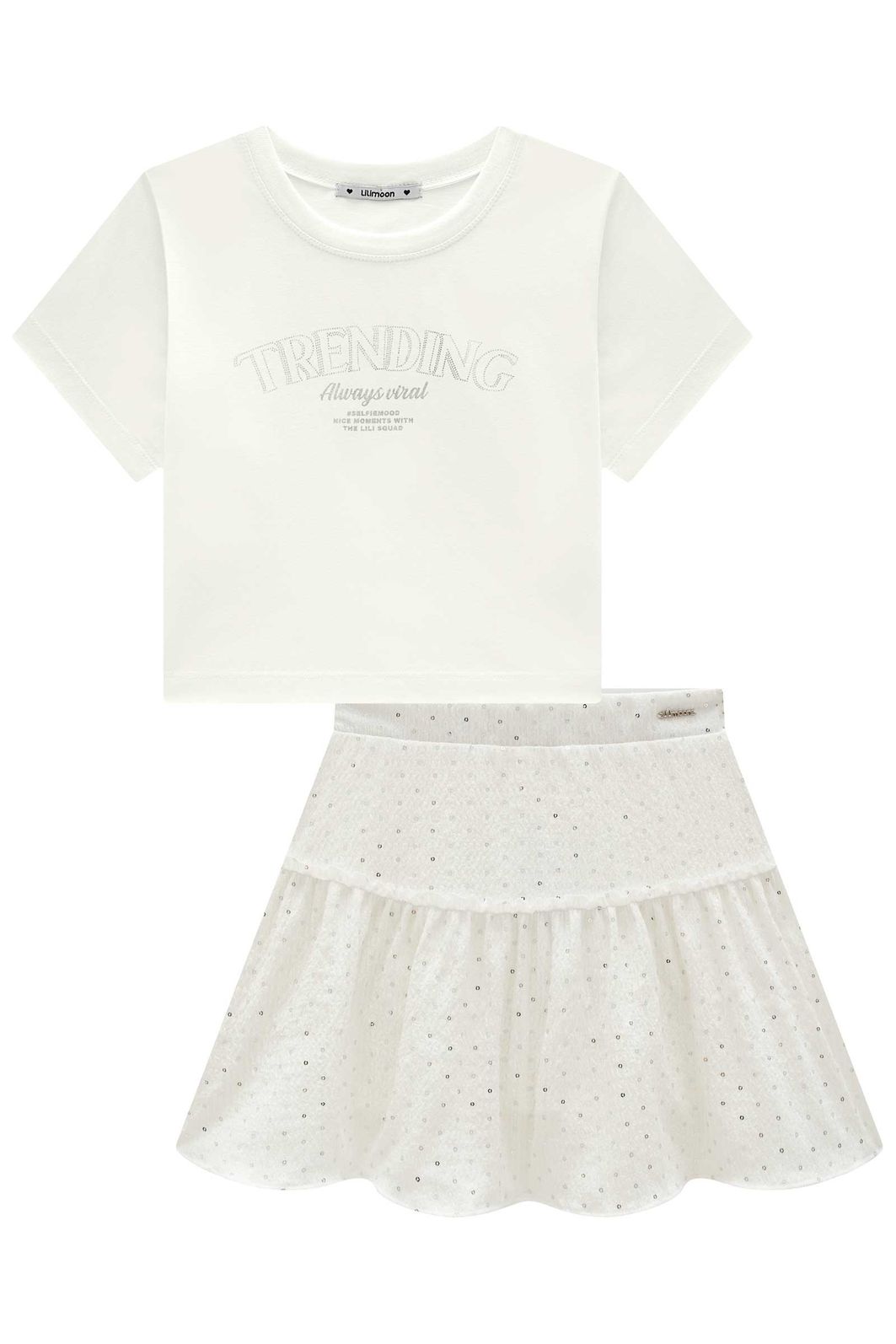 Conjunto de blusa em meia malha e saia em anarruga bordada com shorts embutido 98578 Lilimoon Teen Menina Conjunto de blusa em meia malha e saia em anarruga bordada com shorts embutido 98578 Lilimoon Teen Menina