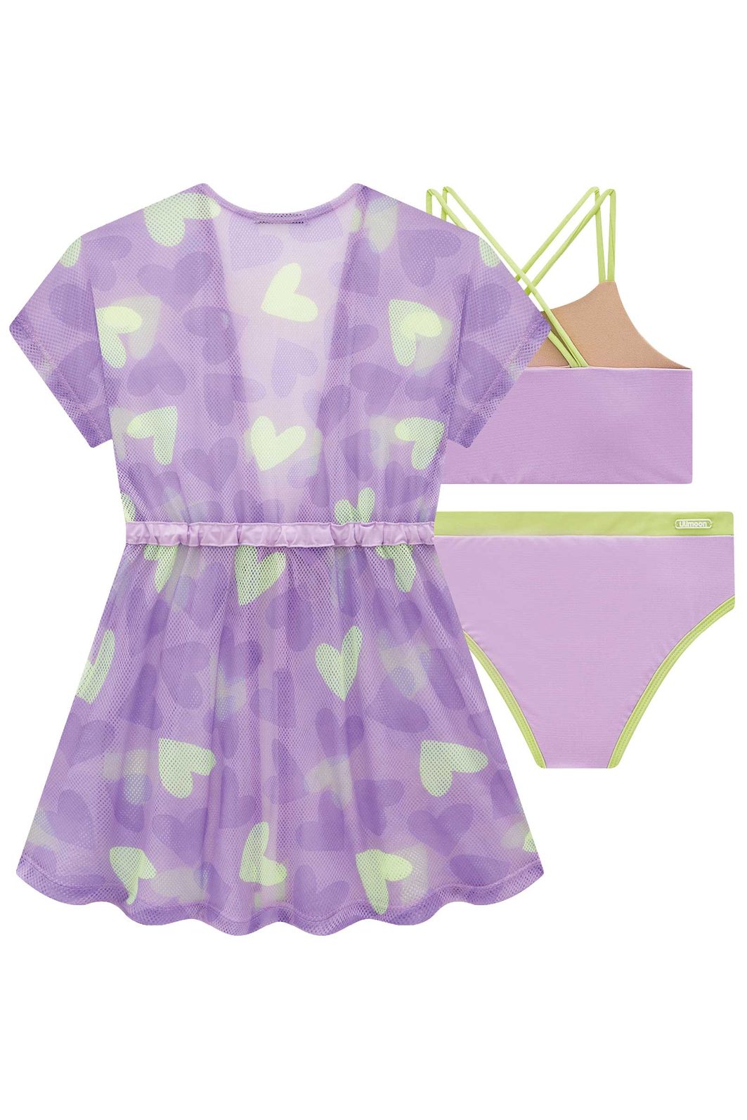 Trio de biquíni em malha UV dry com proteção solar UV 50+ e saída de praia em tela fashion 99473 Lilimoon Teen Menina