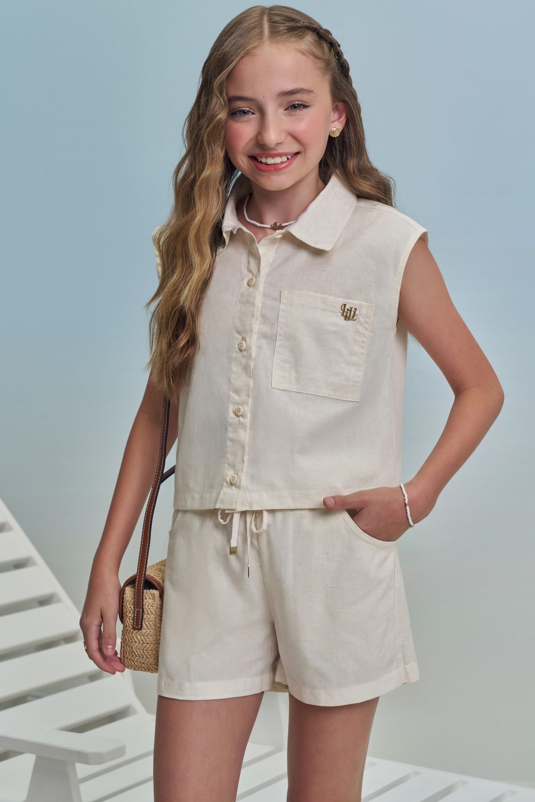 Conjunto de regata e shorts em linho deluxe 99332 Lilimoon Teen Menina Conjunto de regata e shorts em linho deluxe 99332 Lilimoon Teen Menina