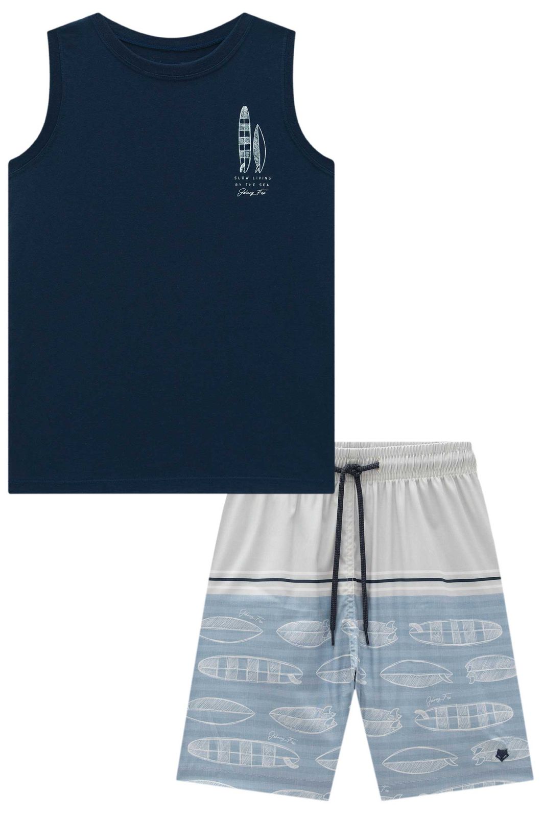 Conjunto de regata em meia malha e bermuda em nylon ergonomic com elastano 96718 Johnny Fox Teen Menino Conjunto de regata em meia malha e bermuda em nylon ergonomic com elastano 96718 Johnny Fox Teen Menino