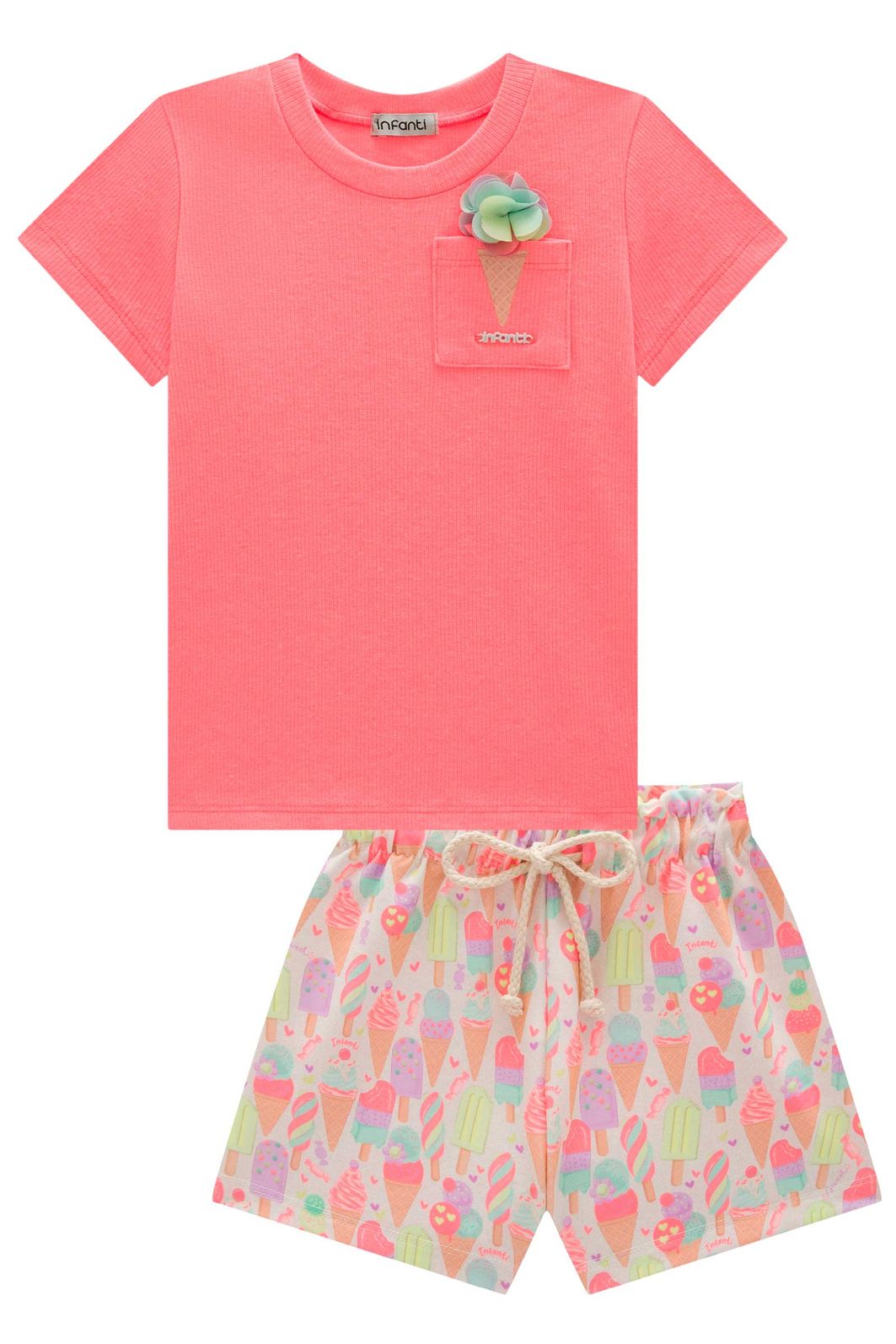 Conjunto de blusa em canelado liz e shorts em molecotton 98376 Infanti Infantil Menina Conjunto de blusa em canelado liz e shorts em molecotton 98376 Infanti Infantil Menina
