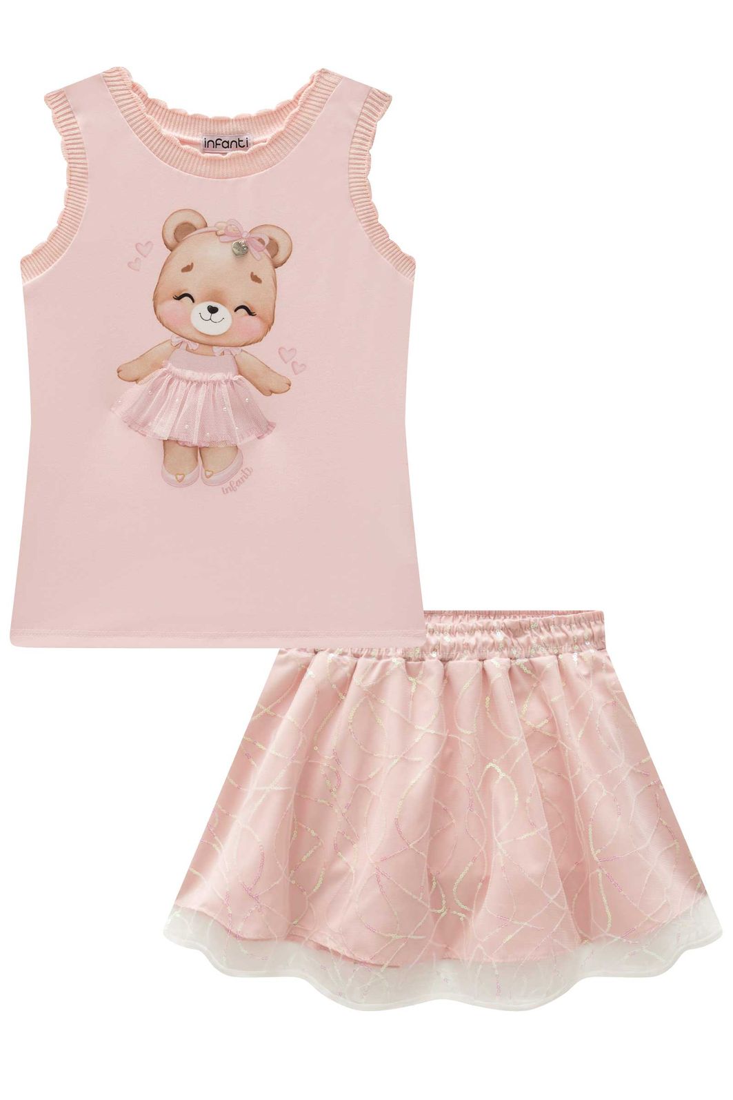 Conjunto de regata em malha power e saia em tule paetê (com shorts embutido) 96965 Infanti Infantil Menina
