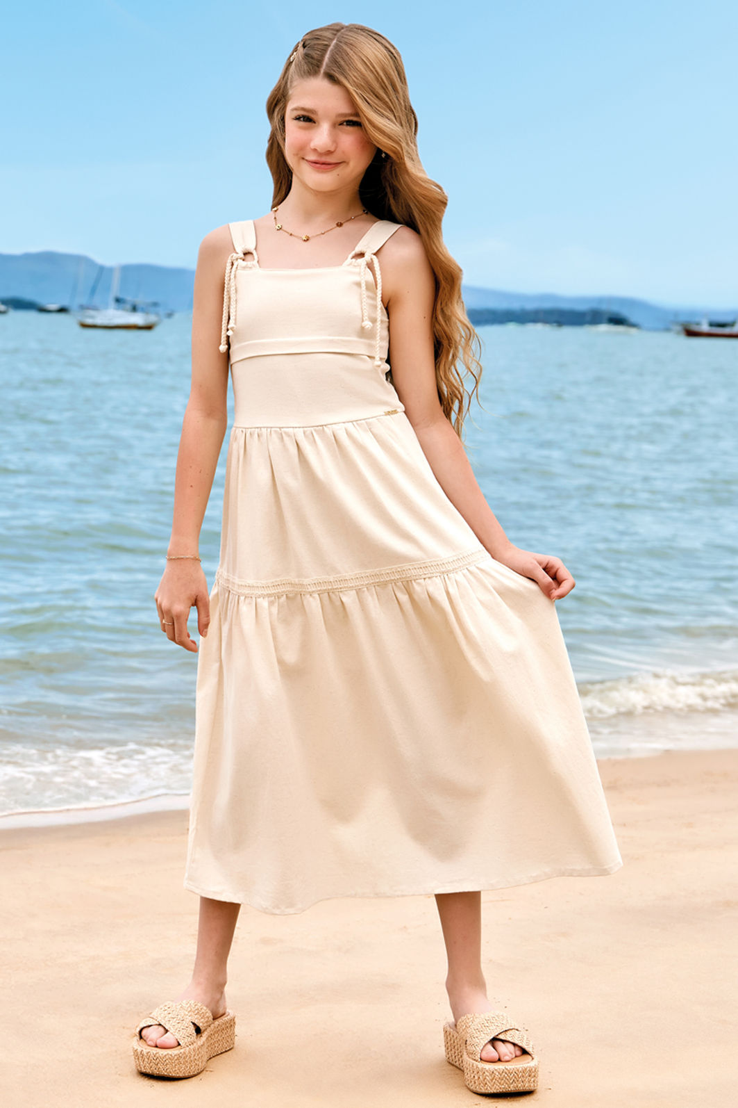 Vestido midi em linho com elastano 94427 Vic Teen Menina Vestido midi em linho com elastano 94427 Vic Teen Menina