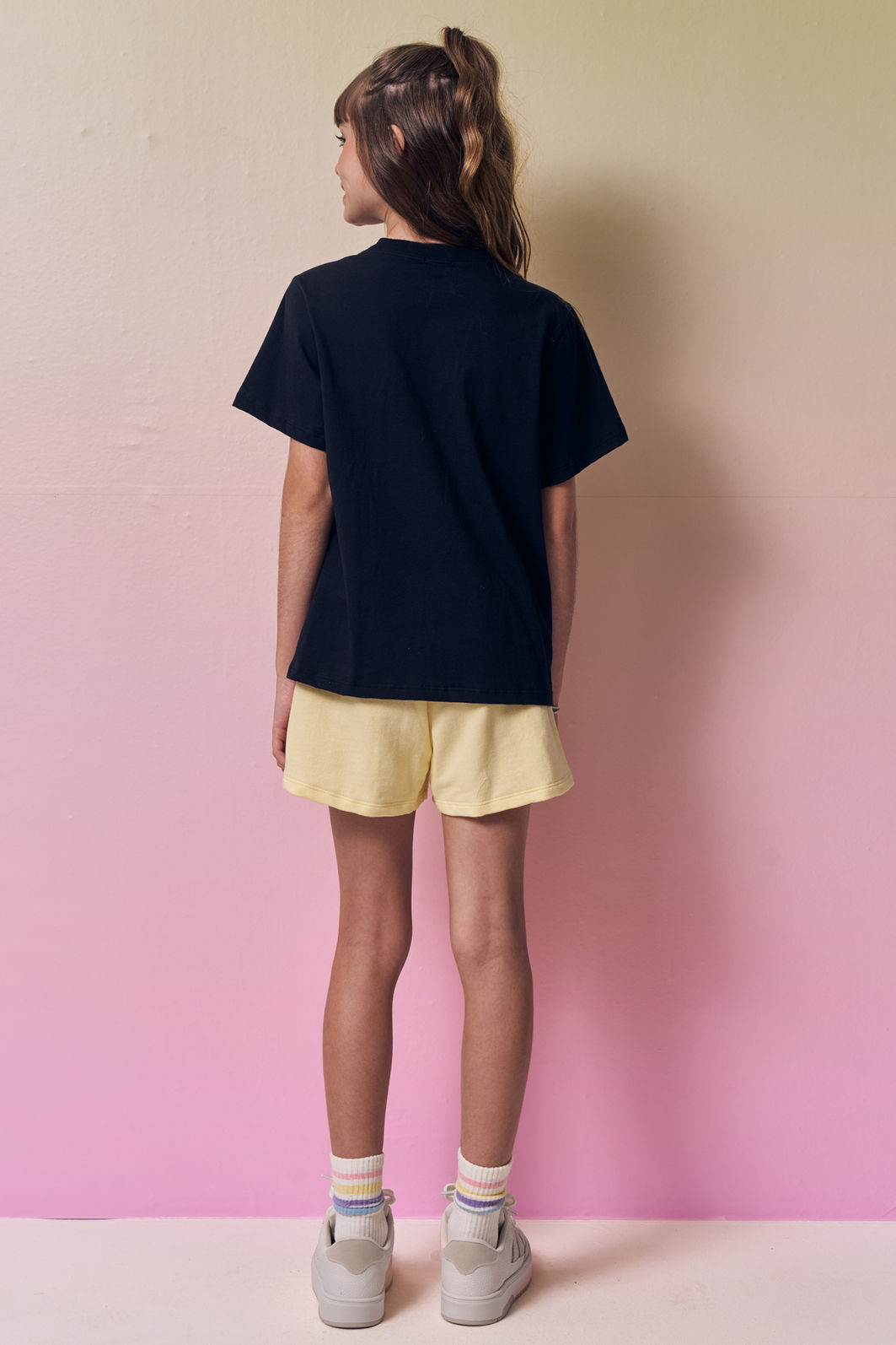 Conjunto de blusa em meia malha e shorts em moletom sem pelúcia 96985 Vic Teen Menina