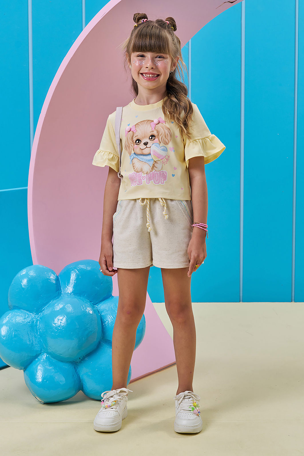 Conjunto de blusa em meia malha e shorts em moletom sem pelúcia 96599 Kukiê Infantil Menina Conjunto de blusa em meia malha e shorts em moletom sem pelúcia 96599 Kukiê Infantil Menina