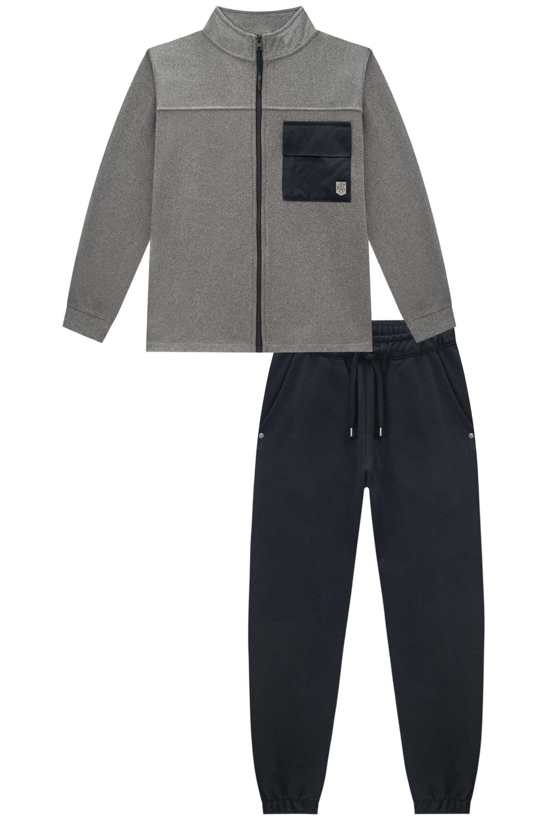 Conjunto de overshirt em ultrasoft melange com elastano e calça em moletom sem pelúcia 90220 Johnny Fox Teen Menino Conjunto de overshirt em ultrasoft melange com elastano e calça em moletom sem pelúcia 90220 Johnny Fox Teen Menino