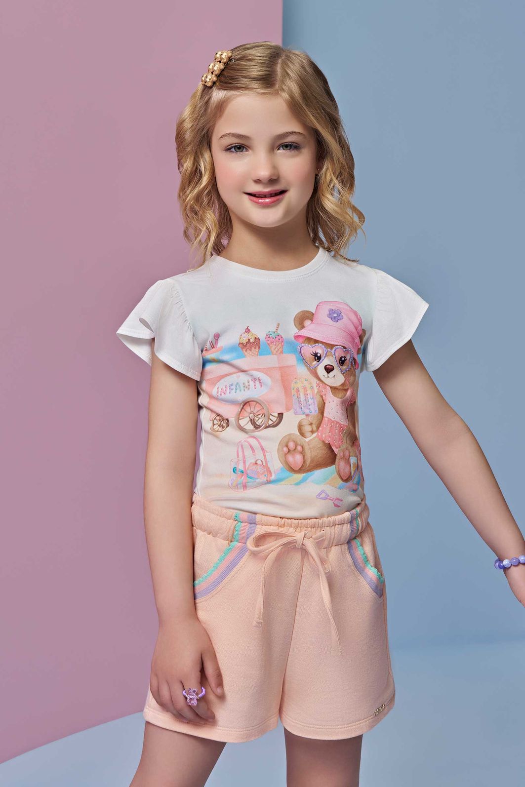 Conjunto de blusa em meia malha e shorts em moletom sem pelúcia 95412 Infanti Infantil Menina Conjunto de blusa em meia malha e shorts em moletom sem pelúcia 95412 Infanti Infantil Menina
