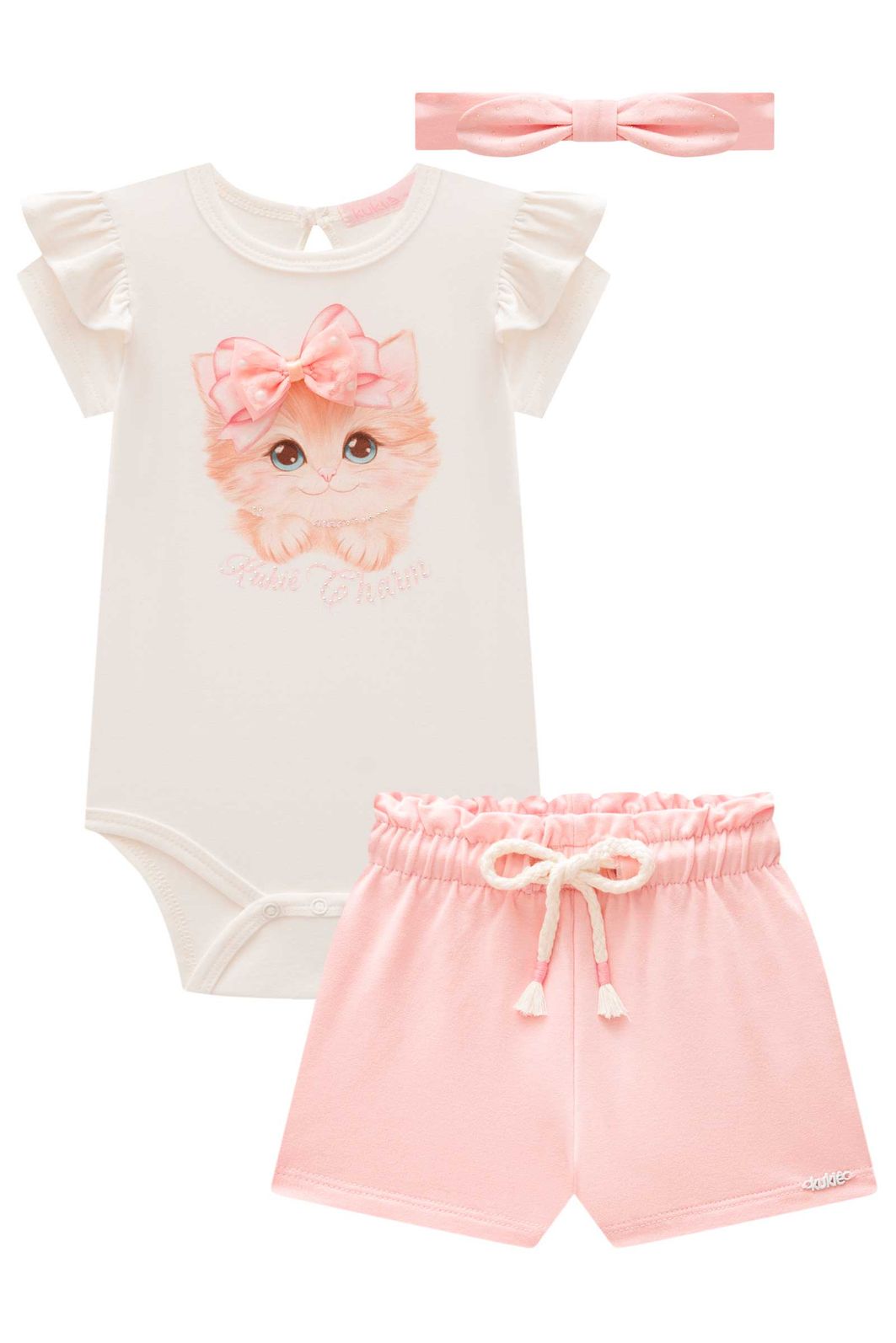 Conjunto de body em cotton e shorts em molevisco (acompanha faixa) 98701 Kukiê Bebê Menina Conjunto de body em cotton e shorts em molevisco (acompanha faixa) 98701 Kukiê Bebê Menina
