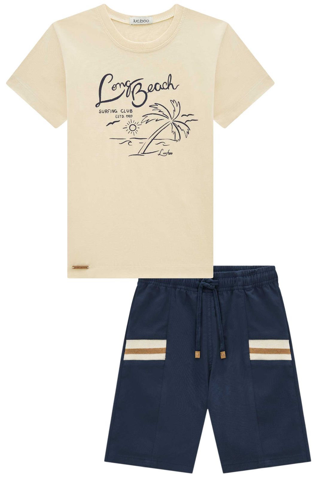 Conjunto de camiseta em meia malha e bermuda em sarja girassol com elastano 96574 LucBoo Infantil Menino Conjunto de camiseta em meia malha e bermuda em sarja girassol com elastano 96574 LucBoo Infantil Menino