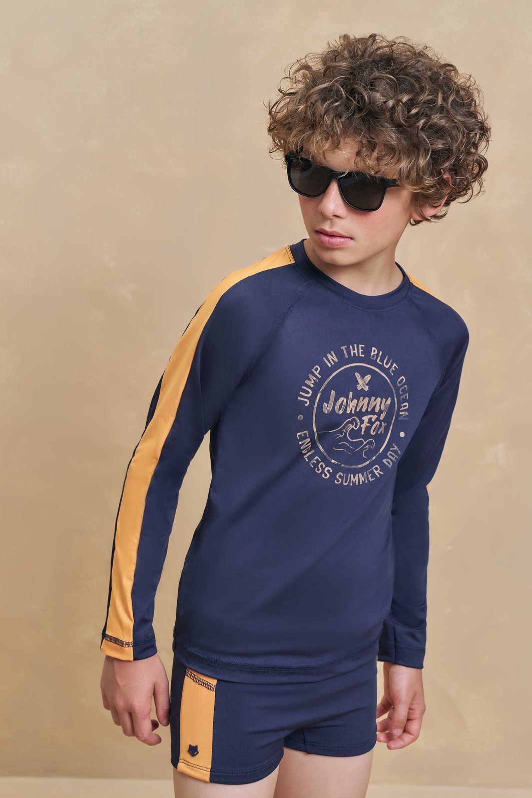 Conjunto de camiseta e sunga em malha uv dry com proteção UV50+ 93343 Johnny Fox Teen Menino Conjunto de camiseta e sunga em malha uv dry com proteção UV50+ 93343 Johnny Fox Teen Menino