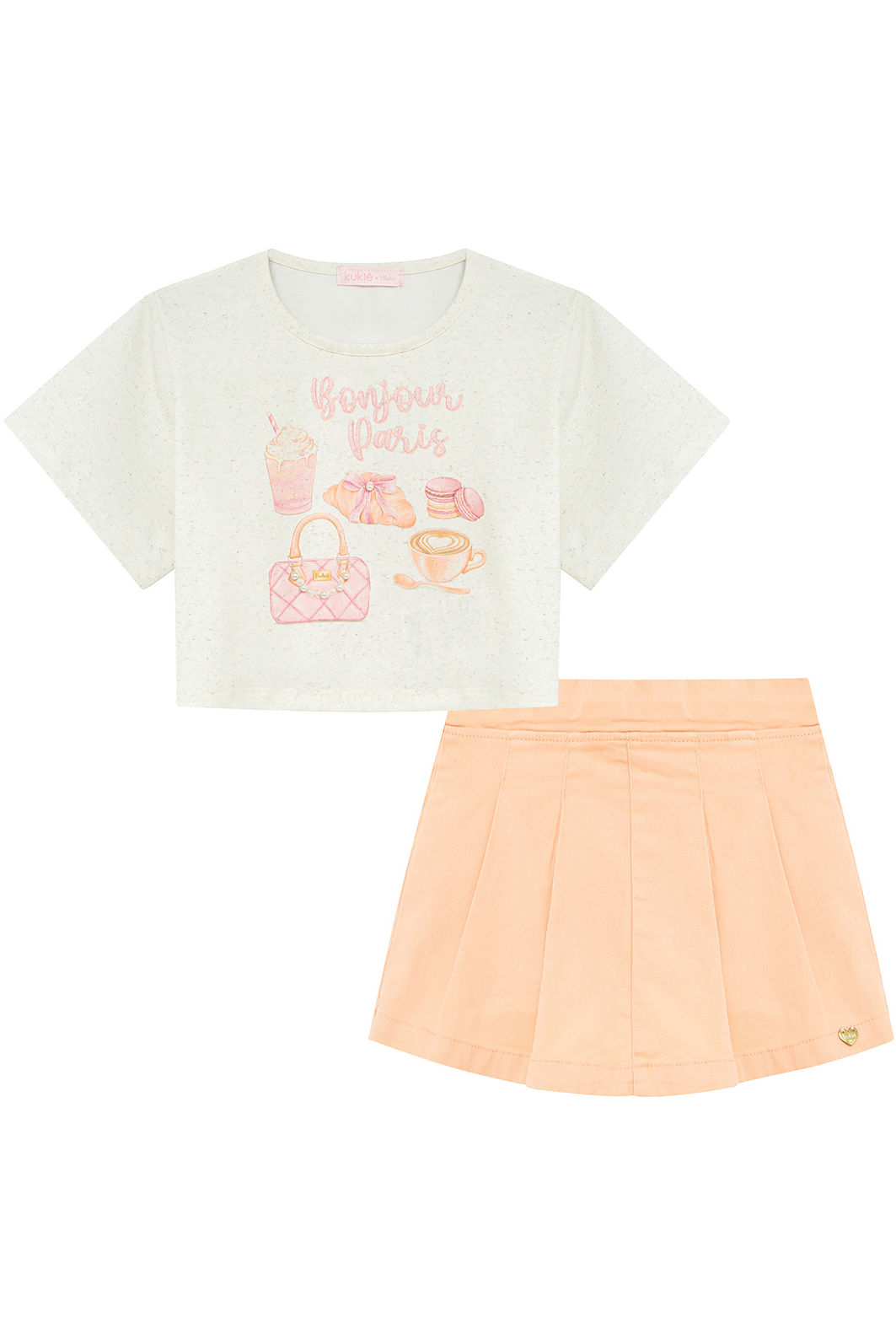 Conjunto de blusa em malha power e short saia em sarja com elastano 96788 Kukiê Infantil Menina
