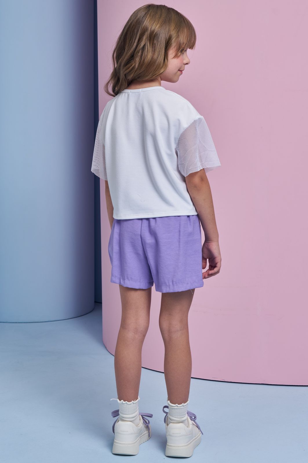 Conjunto de blusa em meia malha e tela e shorts em blend de viscose 93215 Infanti Infantil Menina Conjunto de blusa em meia malha e tela e shorts em blend de viscose 93215 Infanti Infantil Menina