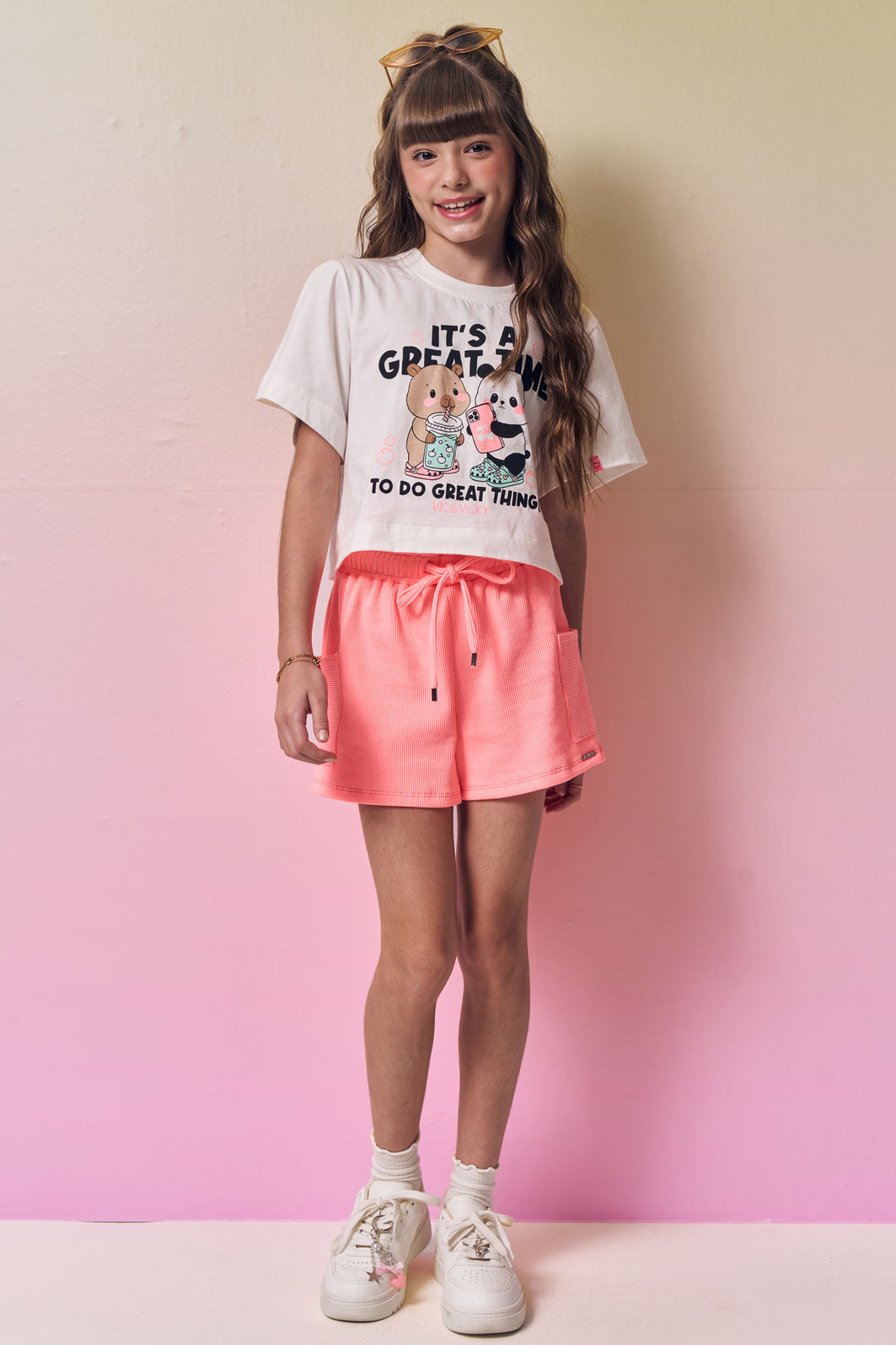 Conjunto de blusa em meia malha e shorts em soft line 96967 Vic Teen Menina Conjunto de blusa em meia malha e shorts em soft line 96967 Vic Teen Menina