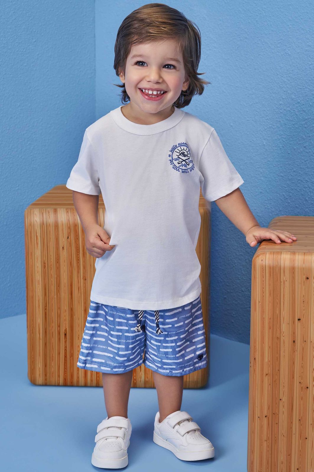 Conjunto de camiseta em meia malha e bermuda em nylon ergonomic com elastano 99563 Johnny Fox Teen Menino Conjunto de camiseta em meia malha e bermuda em nylon ergonomic com elastano 99563 Johnny Fox Teen Menino