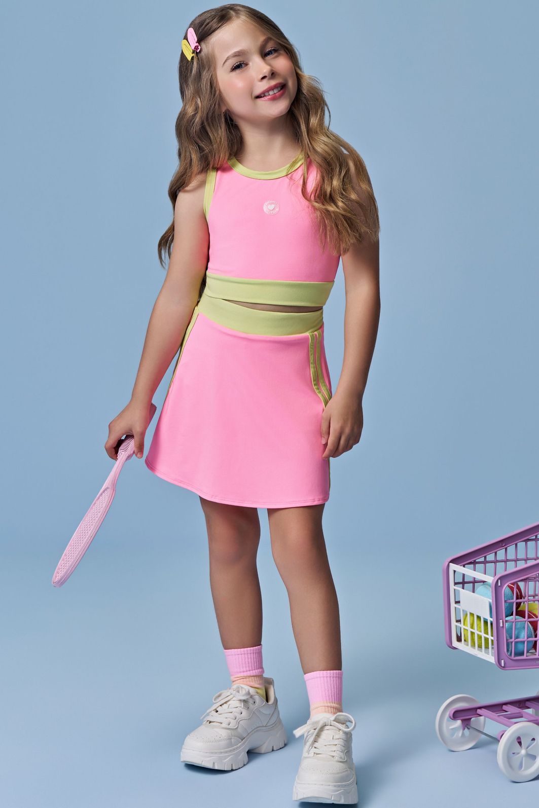 Conjunto de top e short saia em malha UV 50+ 96360 Infanti Infantil Menina Conjunto de top e short saia em malha UV 50+ 96360 Infanti Infantil Menina